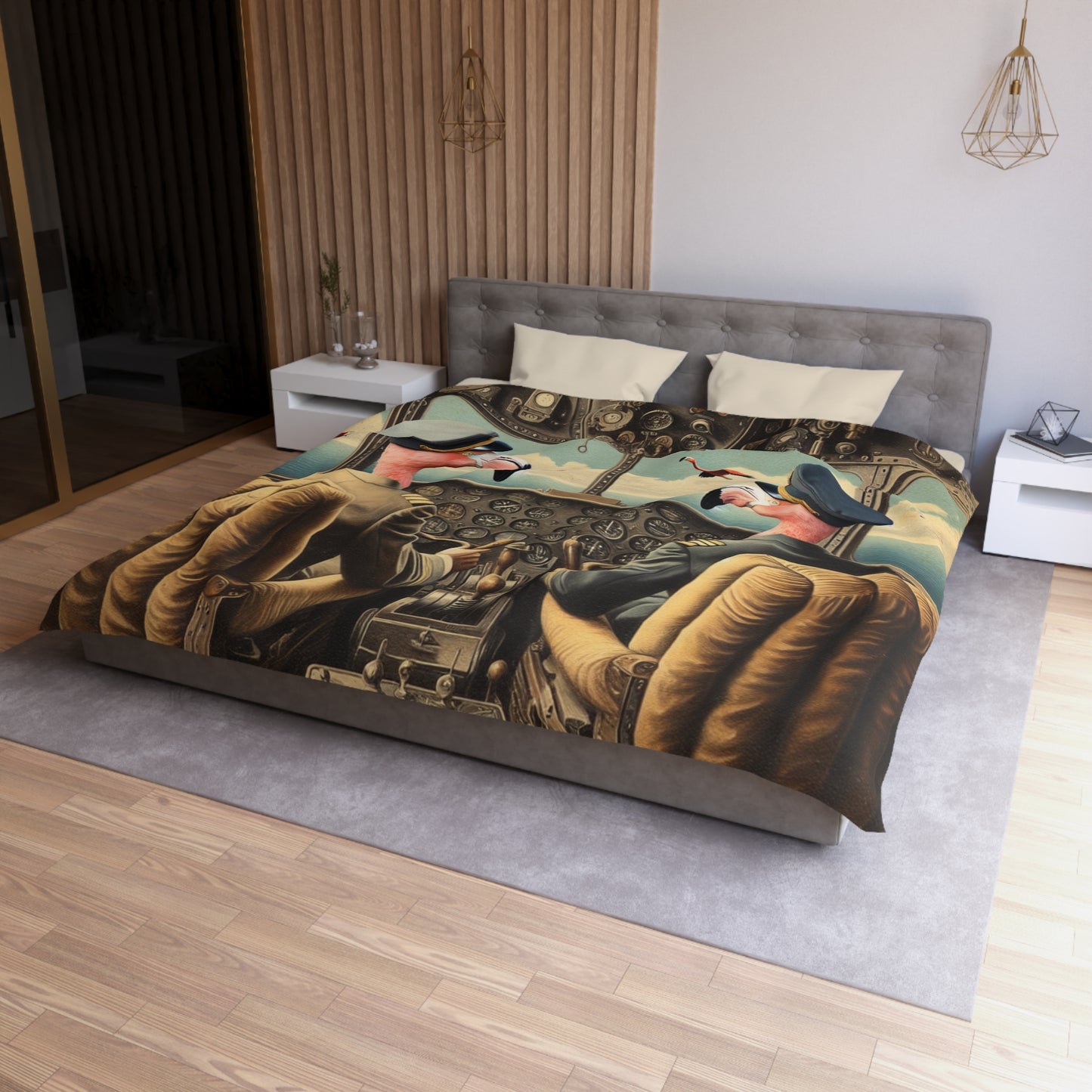 Flamingo Flight Deck Microfiber Duvet Cover