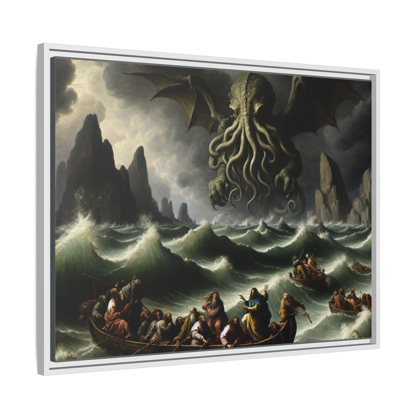 Cthulhu in the Storm Canvas, Framed (Multi-color)