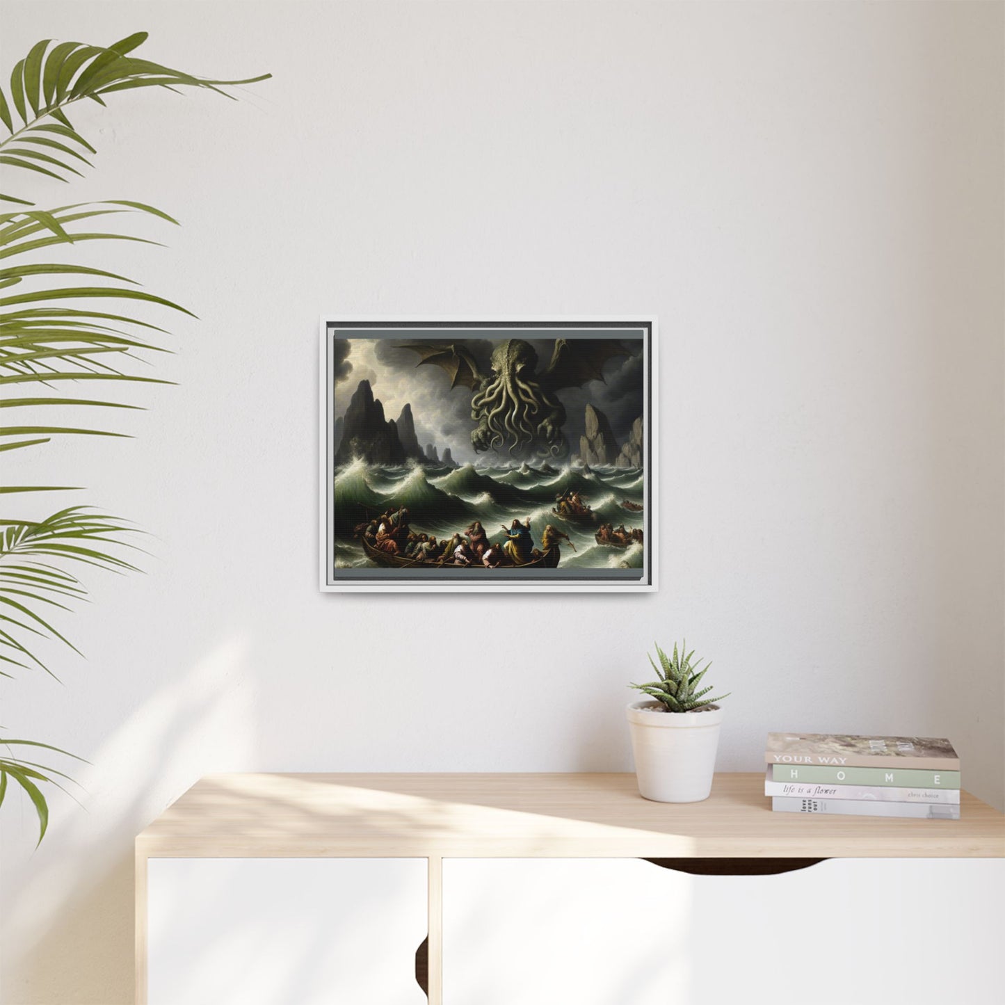 Cthulhu in the Storm Canvas, Framed (Multi-color)