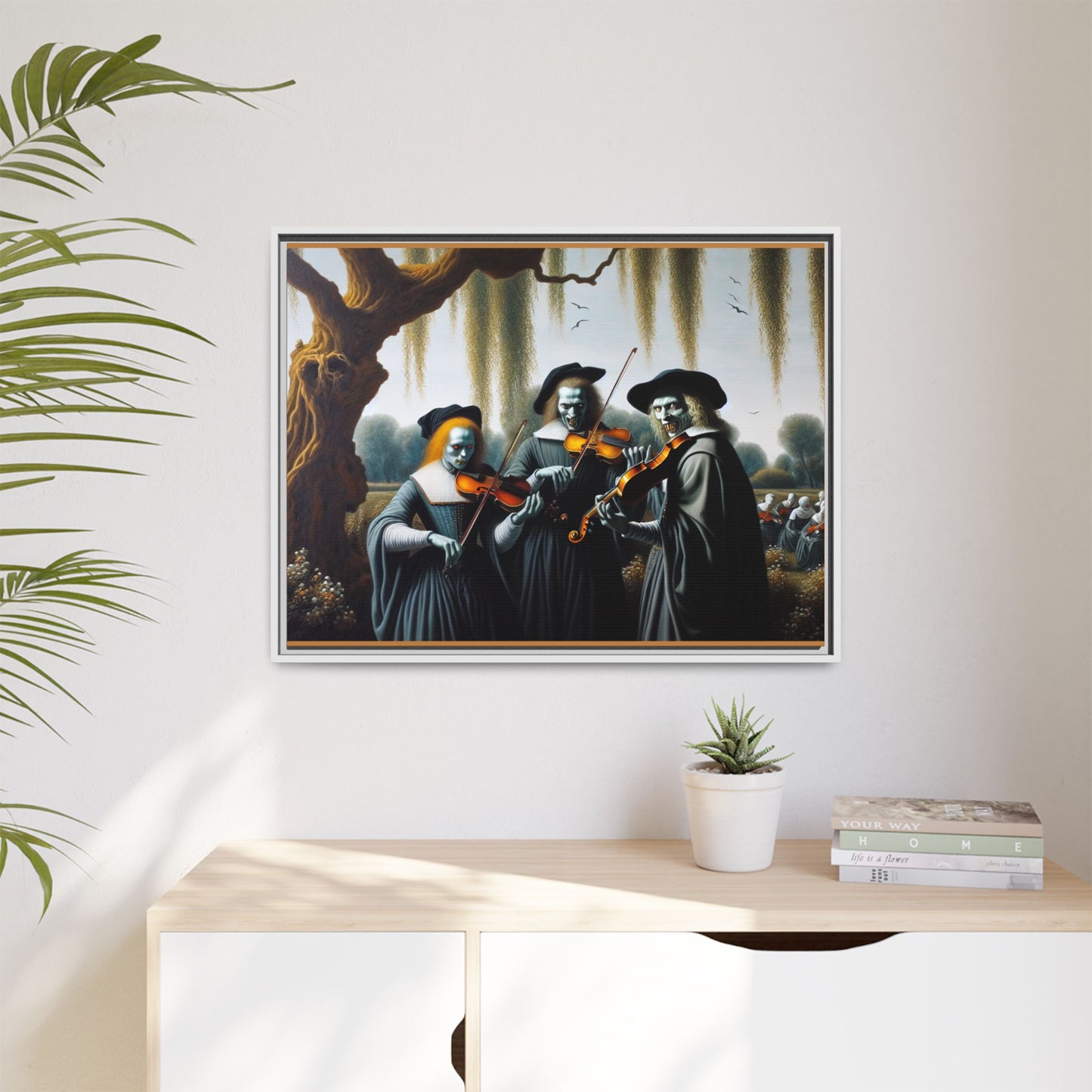Vermeer's Vampire Violinists Canvas, Framed (Multi-color)