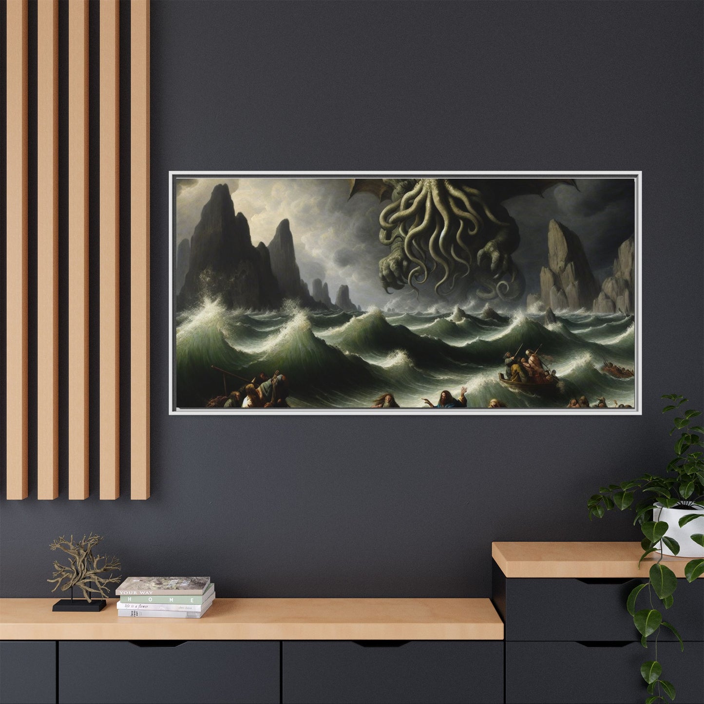 Cthulhu in the Storm Canvas, Framed (Multi-color)