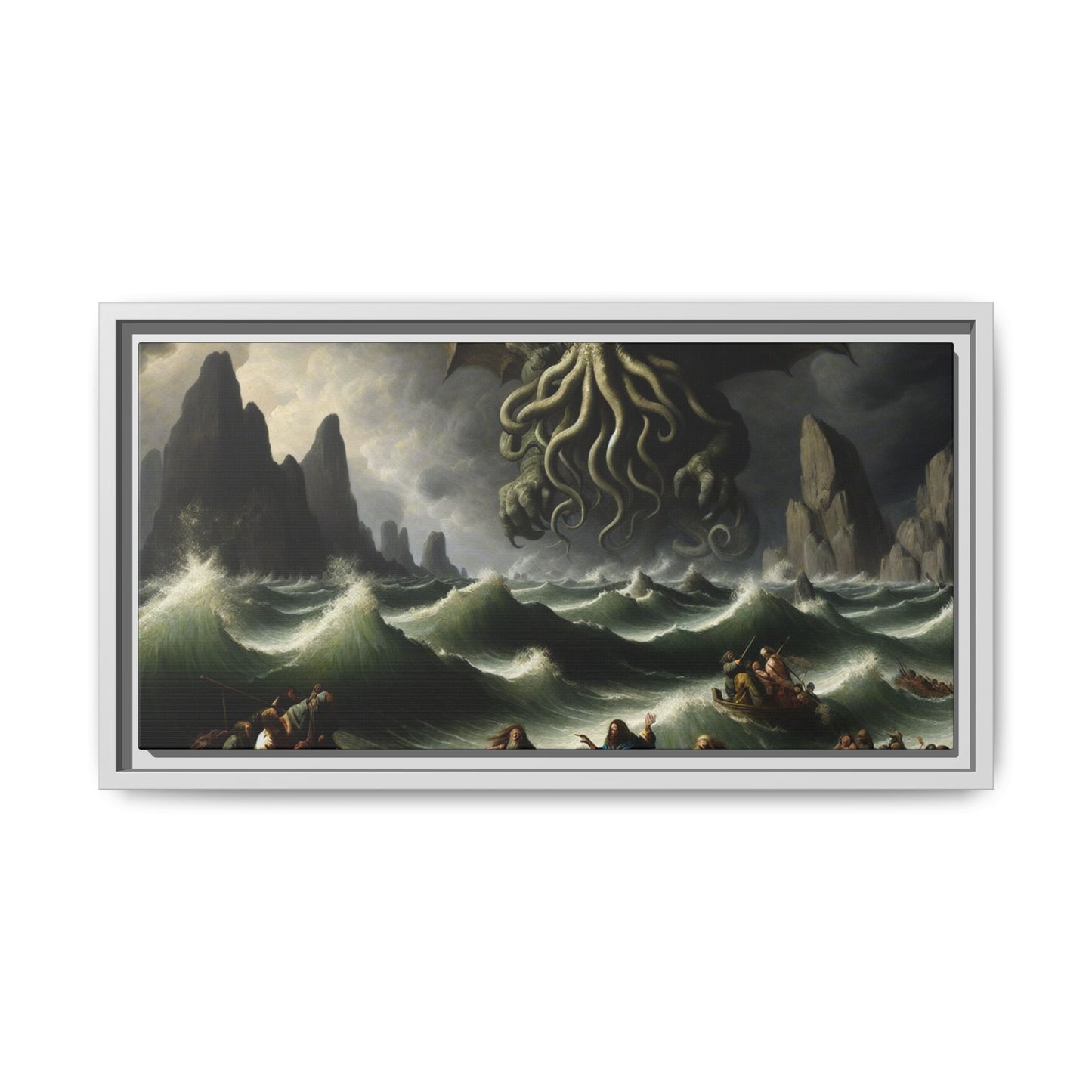 Cthulhu in the Storm Canvas, Framed (Multi-color)