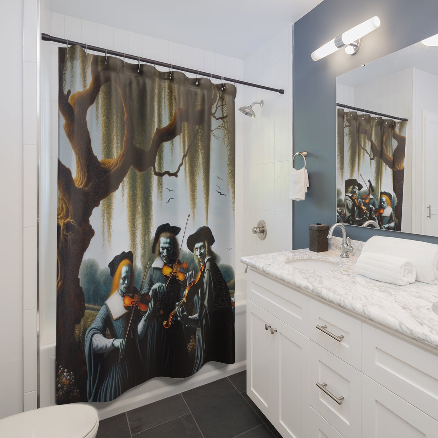 Vermeer's Vampire Violinists Shower Curtain