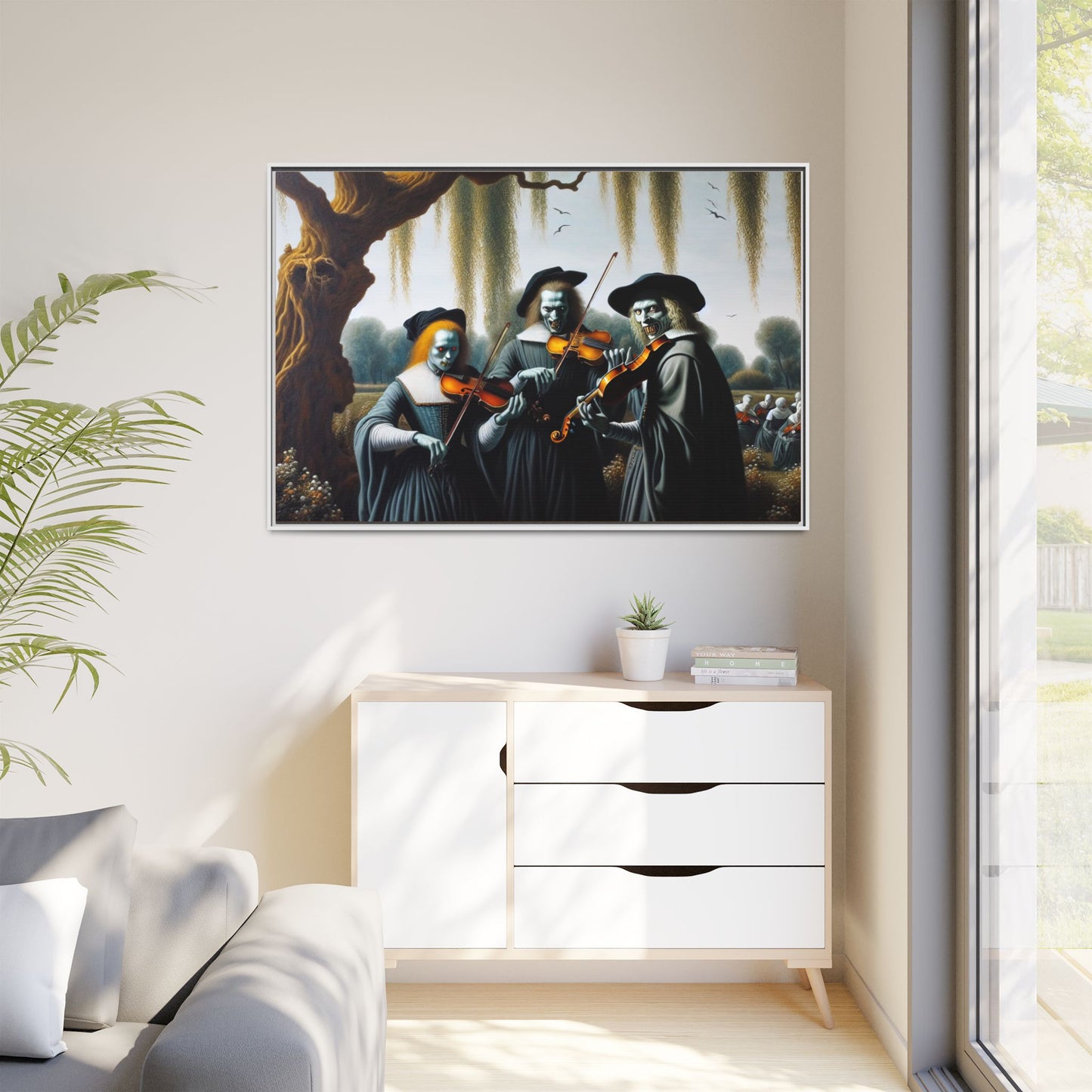 Vermeer's Vampire Violinists Canvas, Framed (Multi-color)
