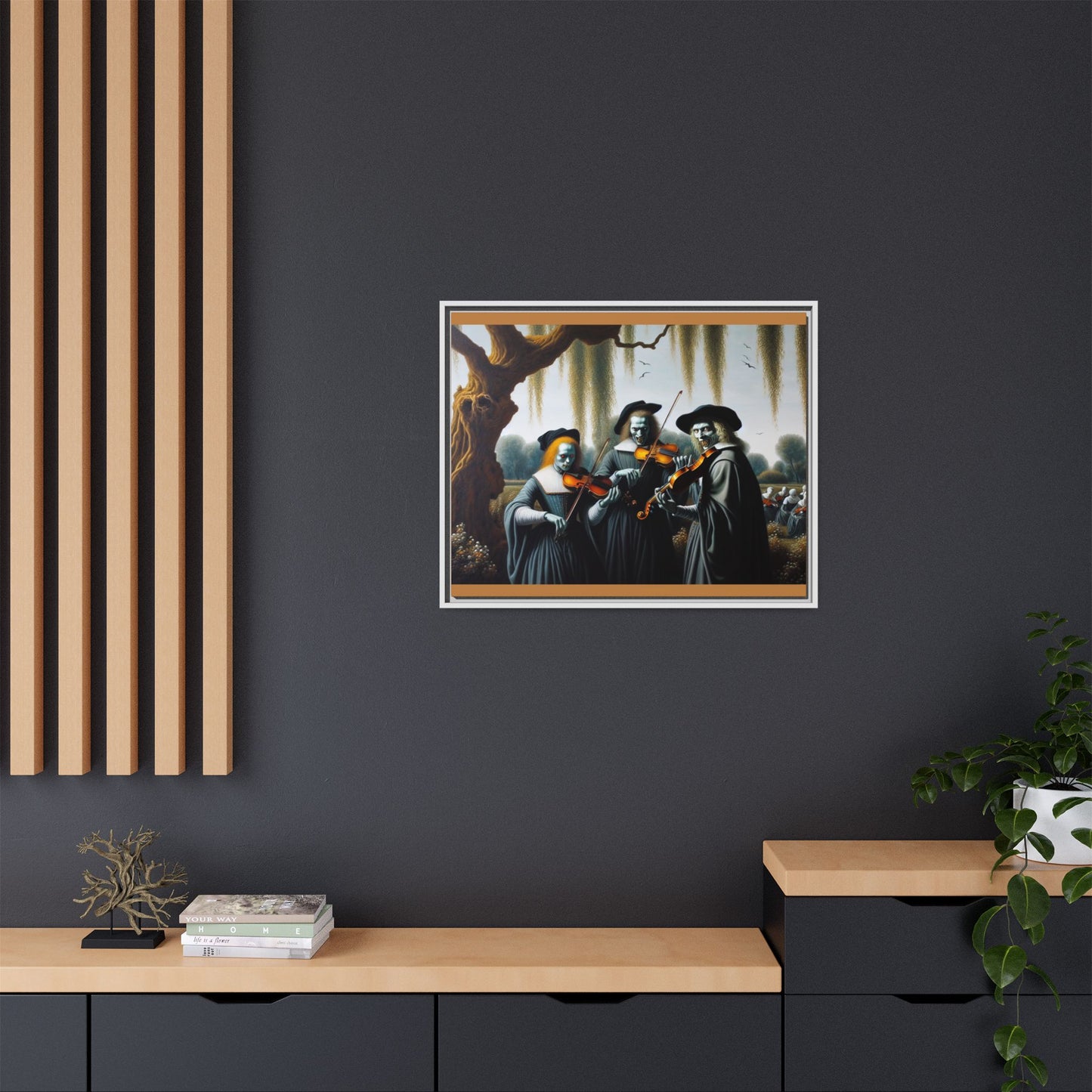 Vermeer's Vampire Violinists Canvas, Framed (Multi-color)