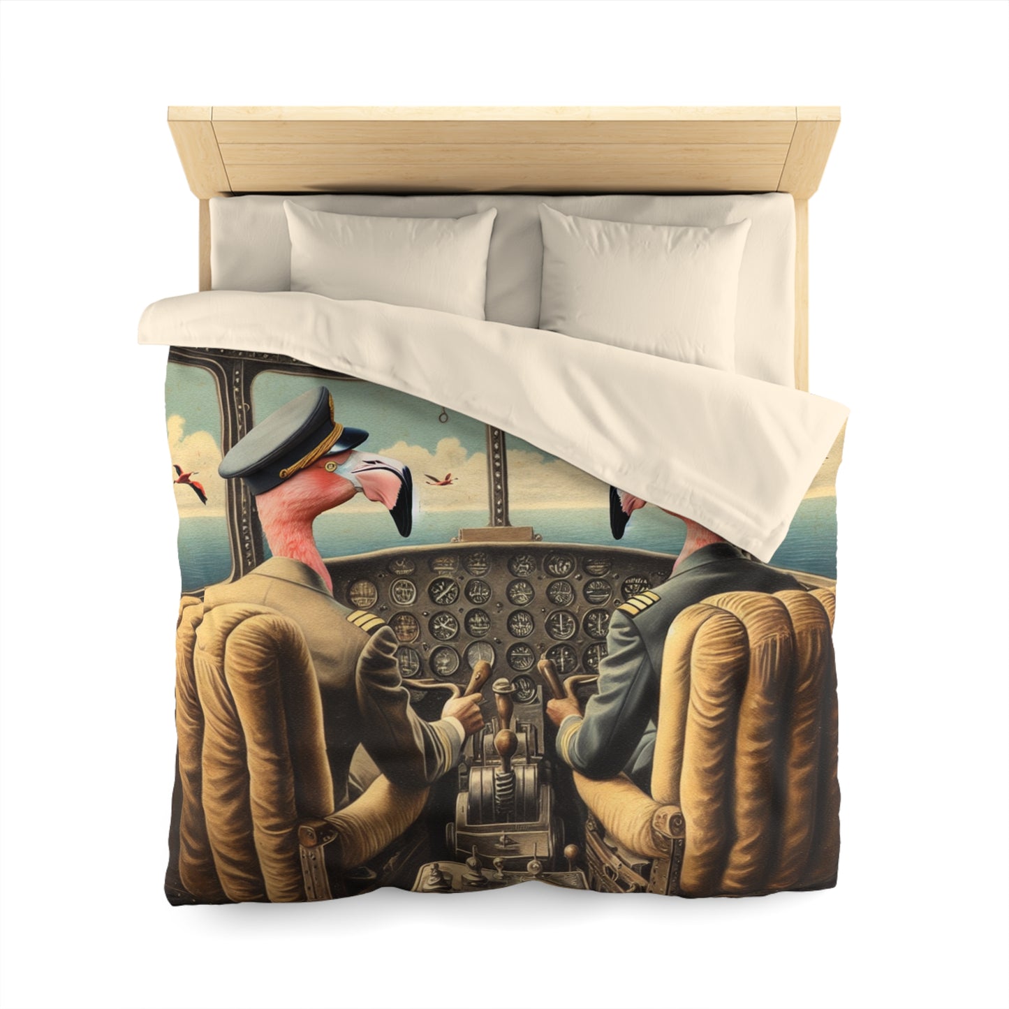 Flamingo Flight Deck Microfiber Duvet Cover