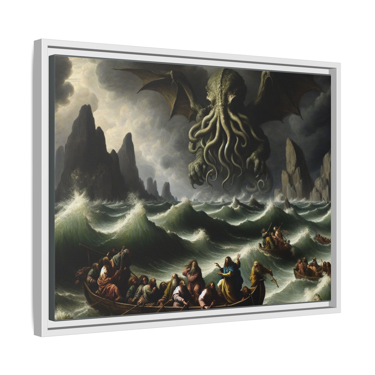 Cthulhu in the Storm Canvas, Framed (Multi-color)
