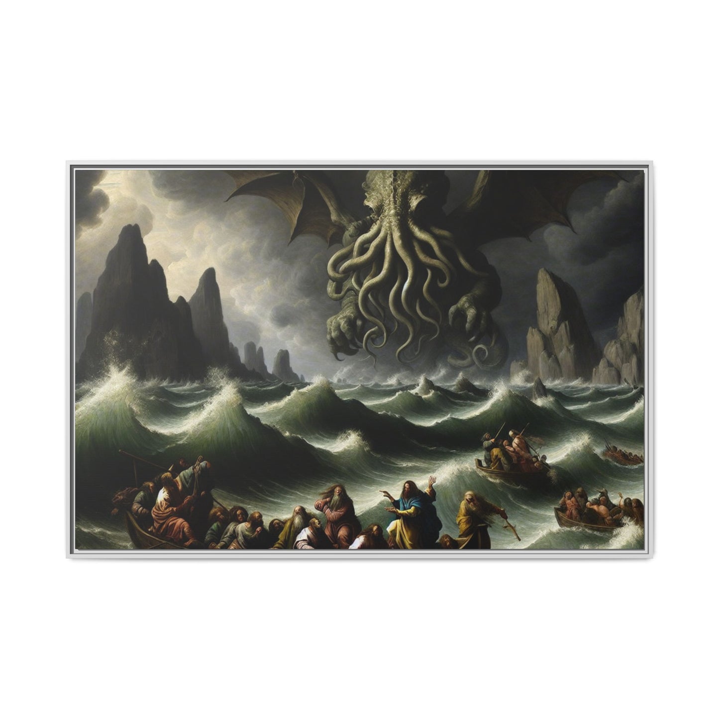 Cthulhu in the Storm Canvas, Framed (Multi-color)