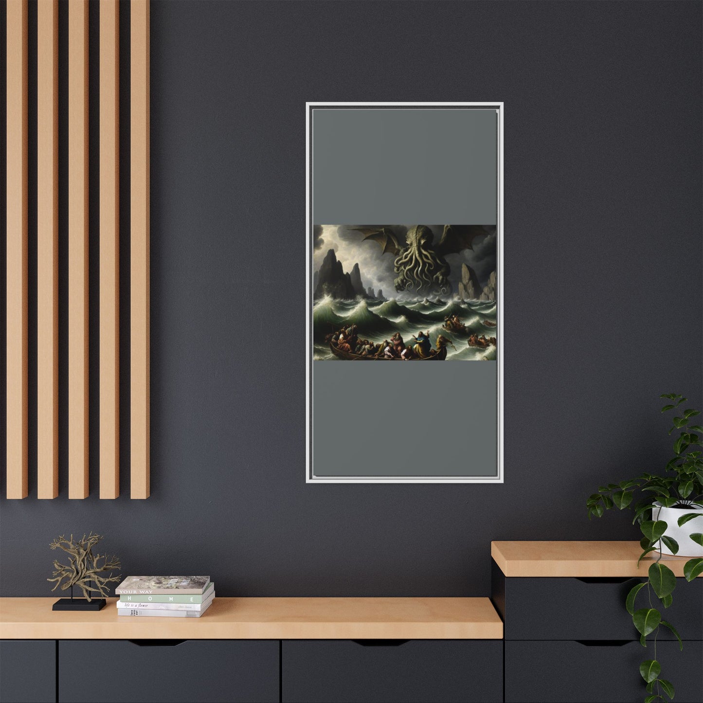 Cthulhu in the Storm Canvas, Framed (Multi-color)