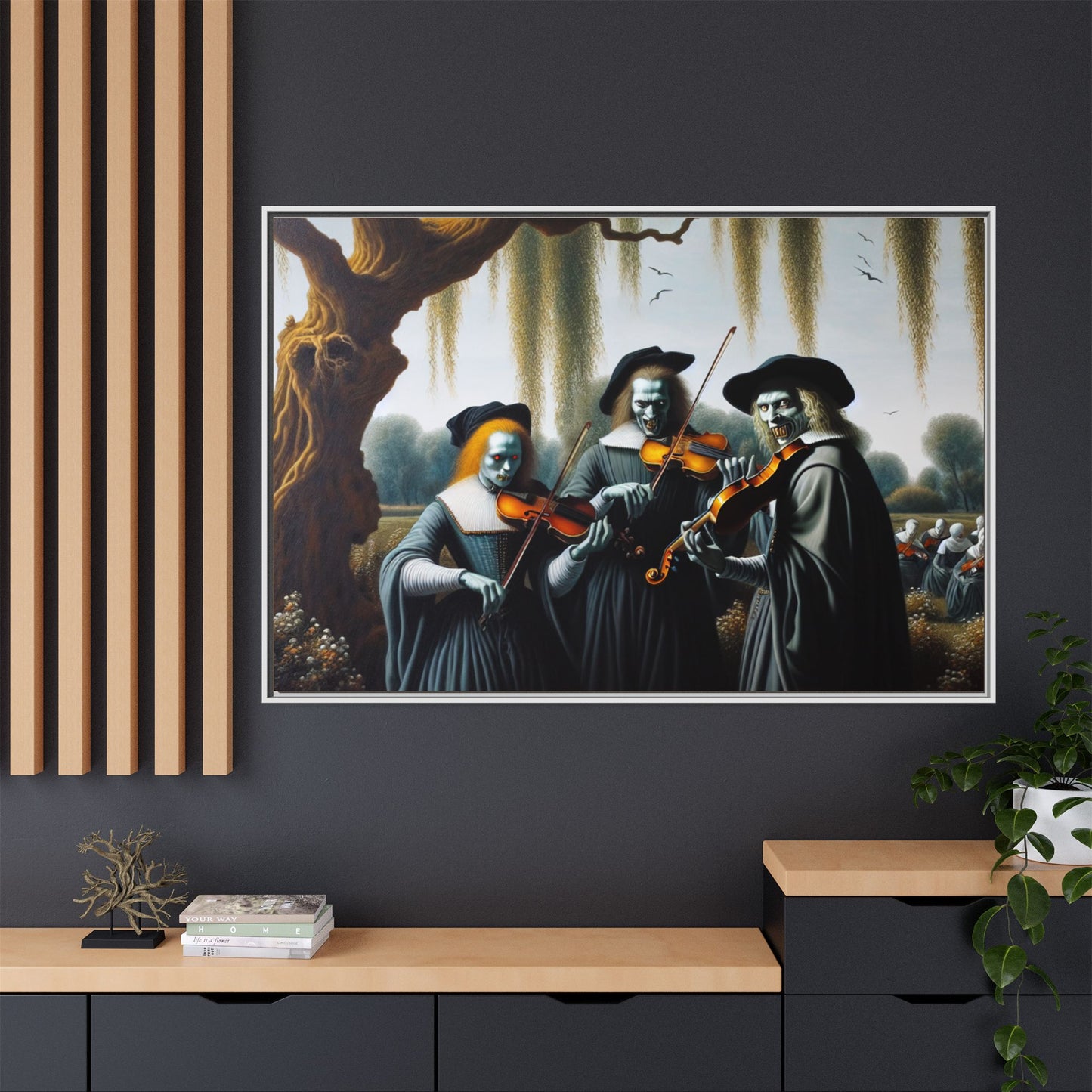 Vermeer's Vampire Violinists Canvas, Framed (Multi-color)