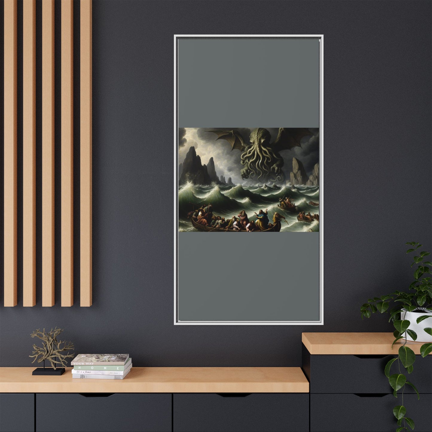 Cthulhu in the Storm Canvas, Framed (Multi-color)