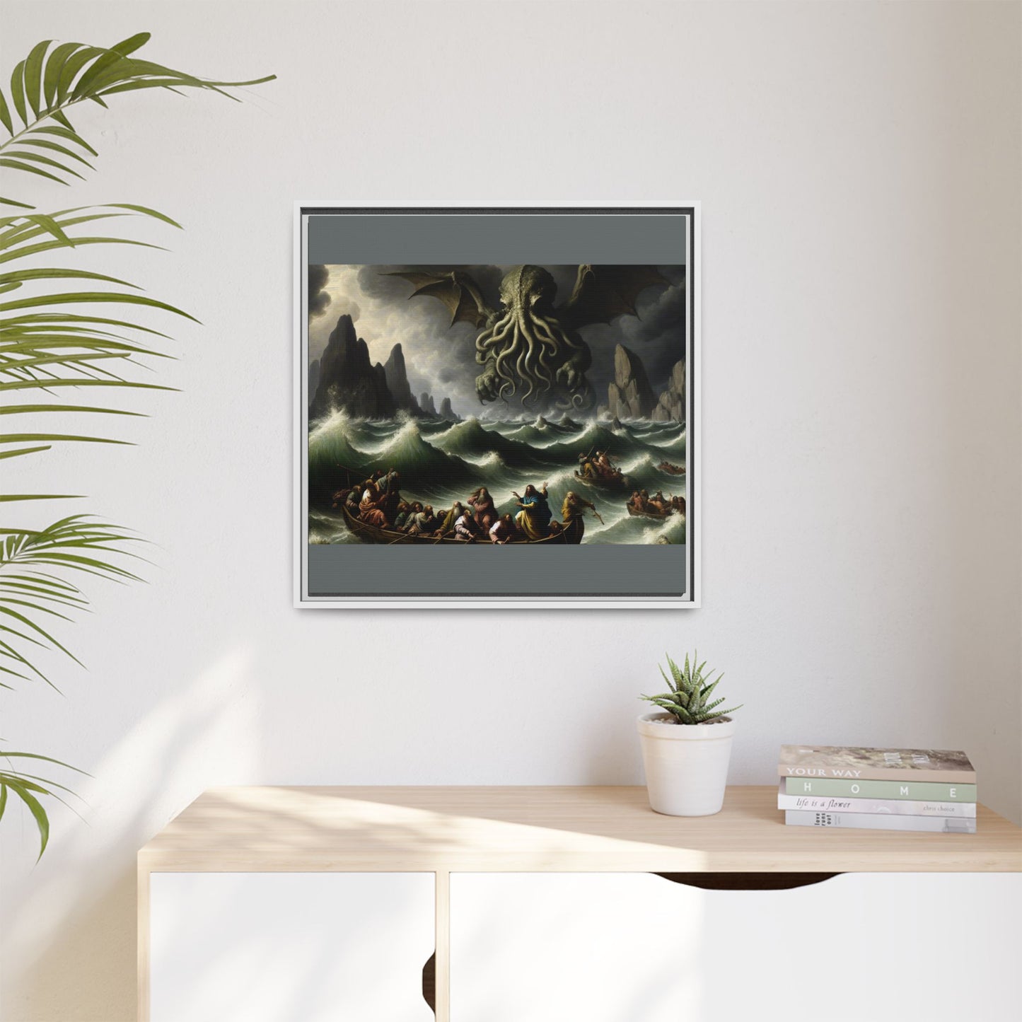 Cthulhu in the Storm Canvas, Framed (Multi-color)