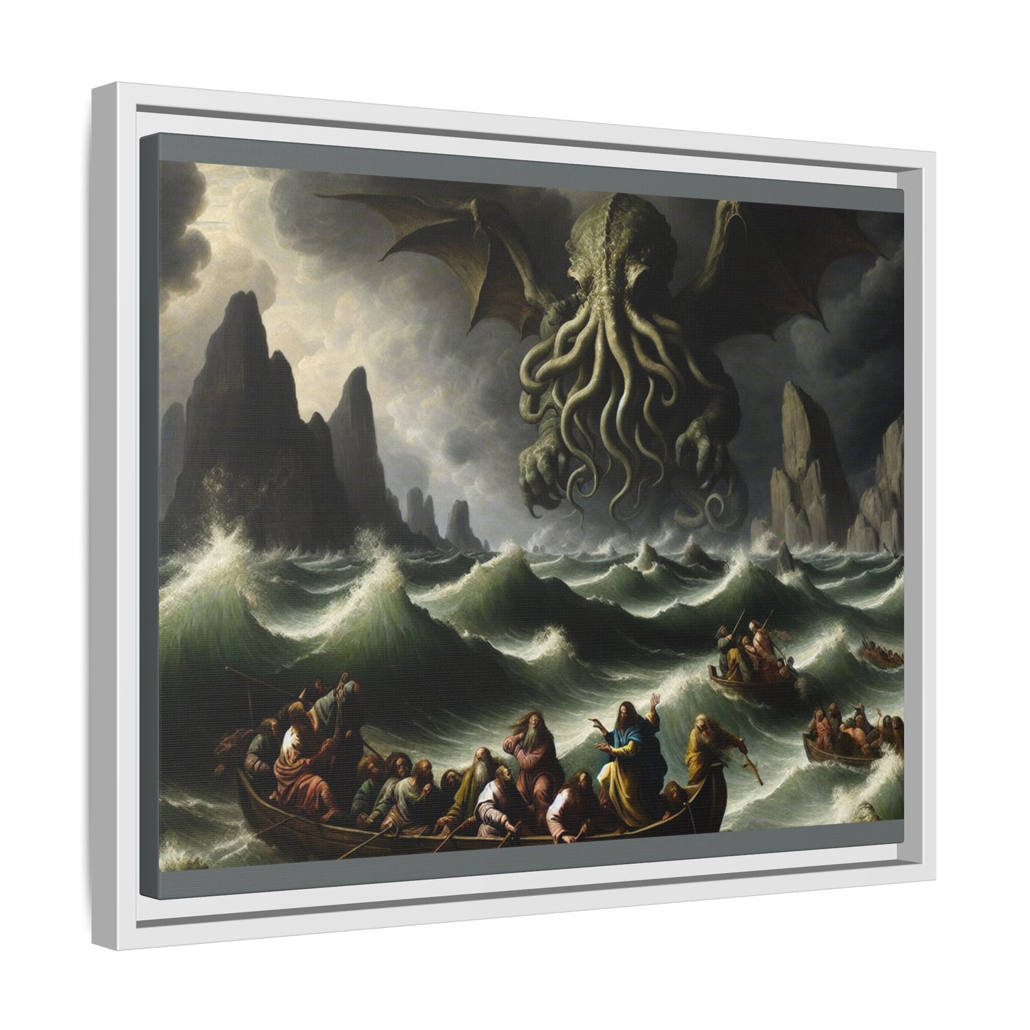 Cthulhu in the Storm Canvas, Framed (Multi-color)