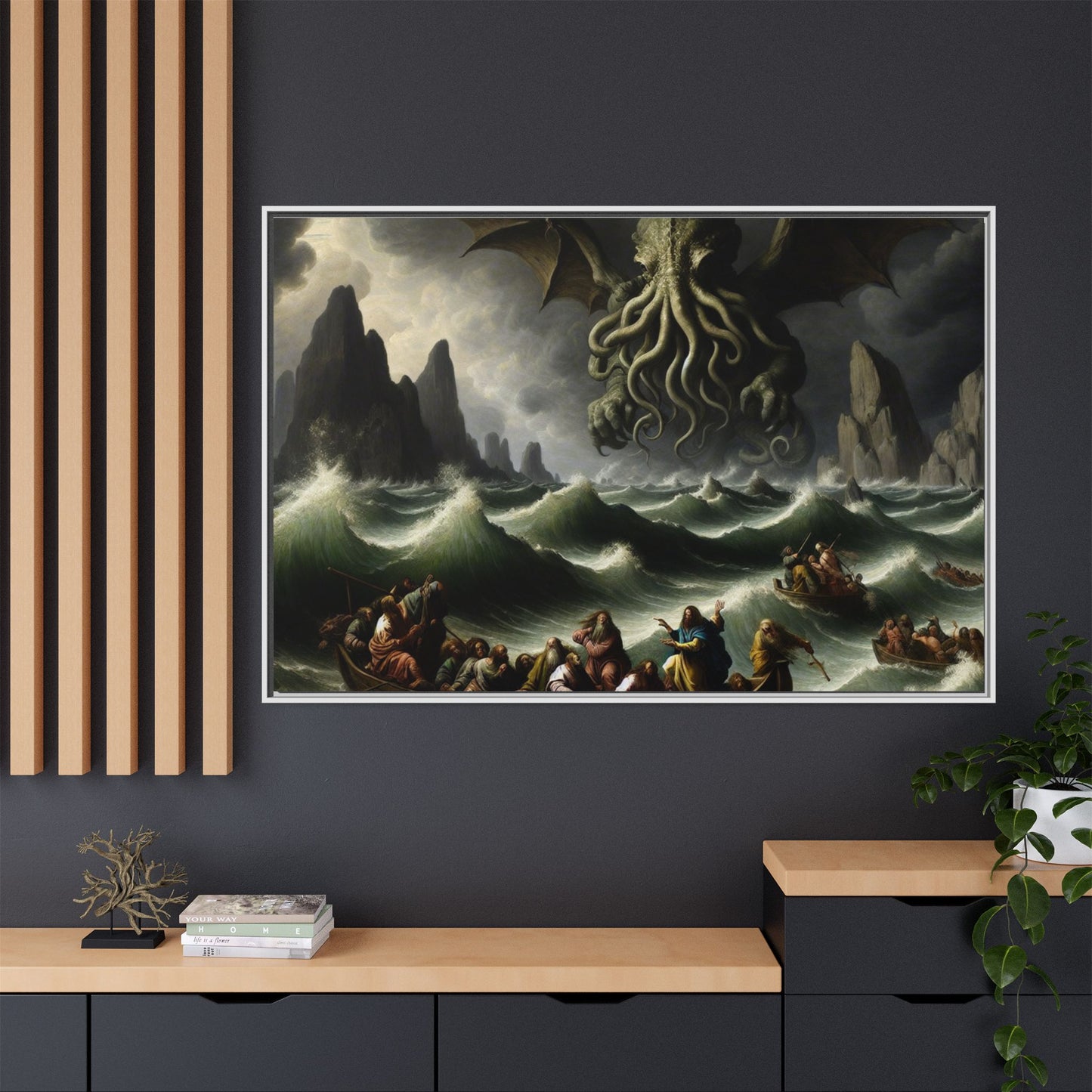 Cthulhu in the Storm Canvas, Framed (Multi-color)