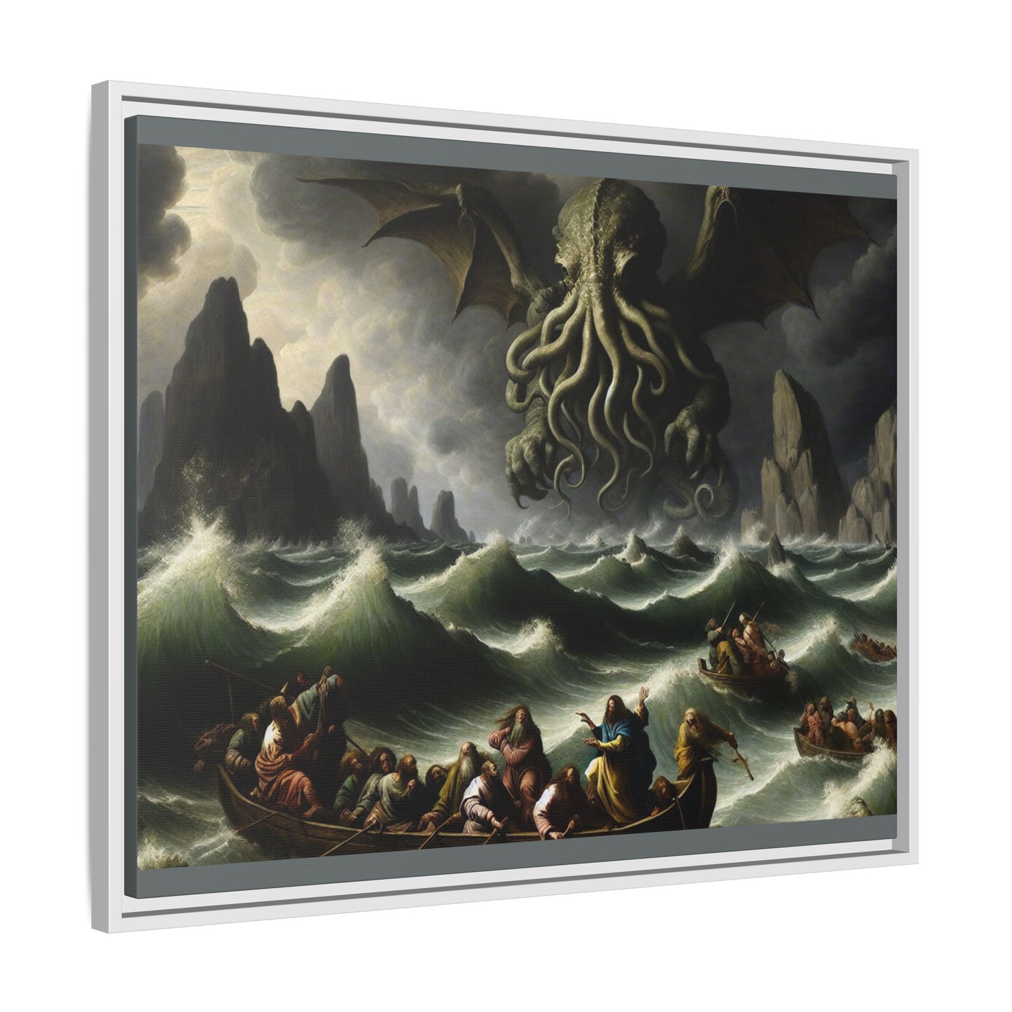 Cthulhu in the Storm Canvas, Framed (Multi-color)