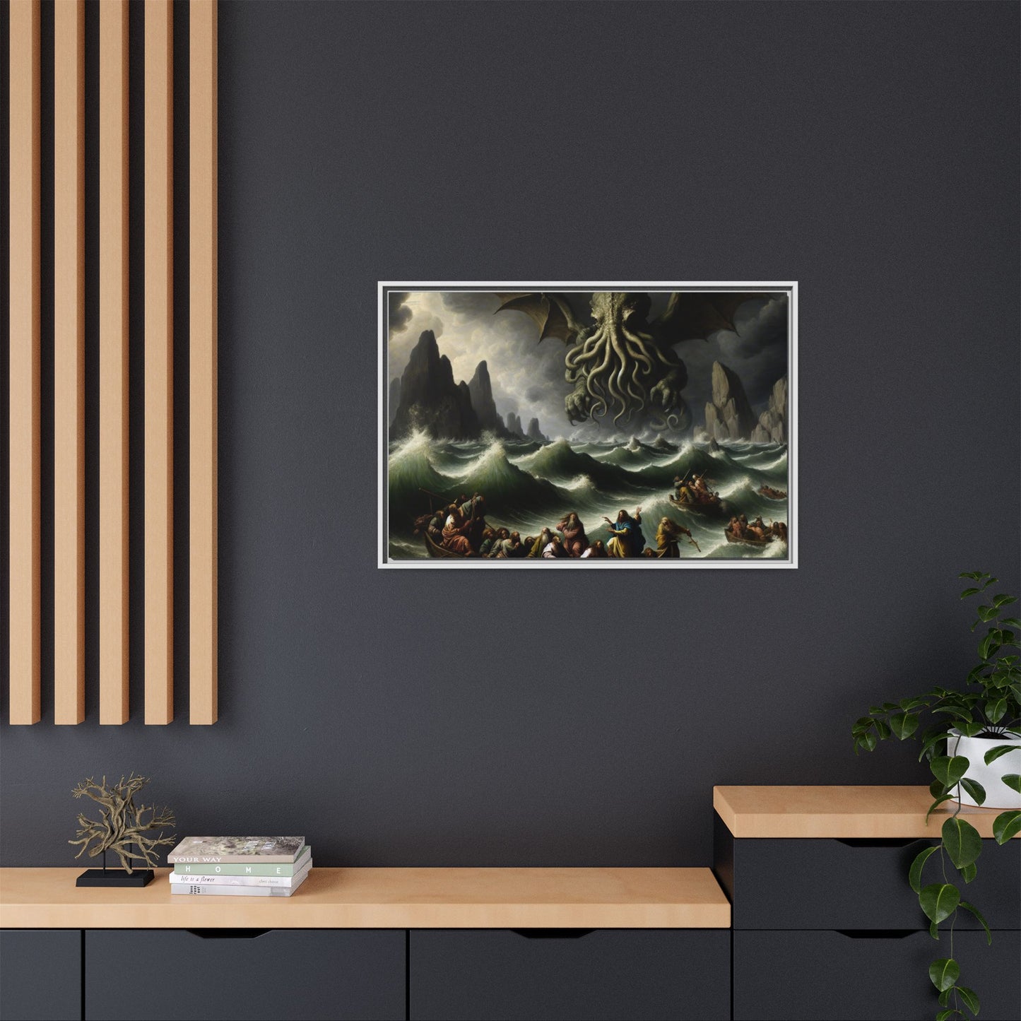 Cthulhu in the Storm Canvas, Framed (Multi-color)