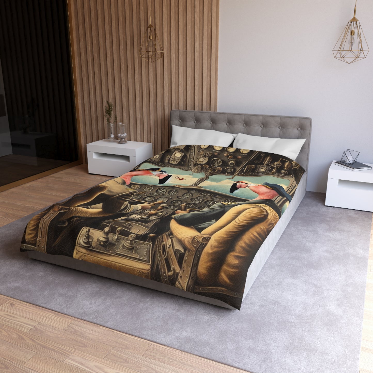 Flamingo Flight Deck Microfiber Duvet Cover