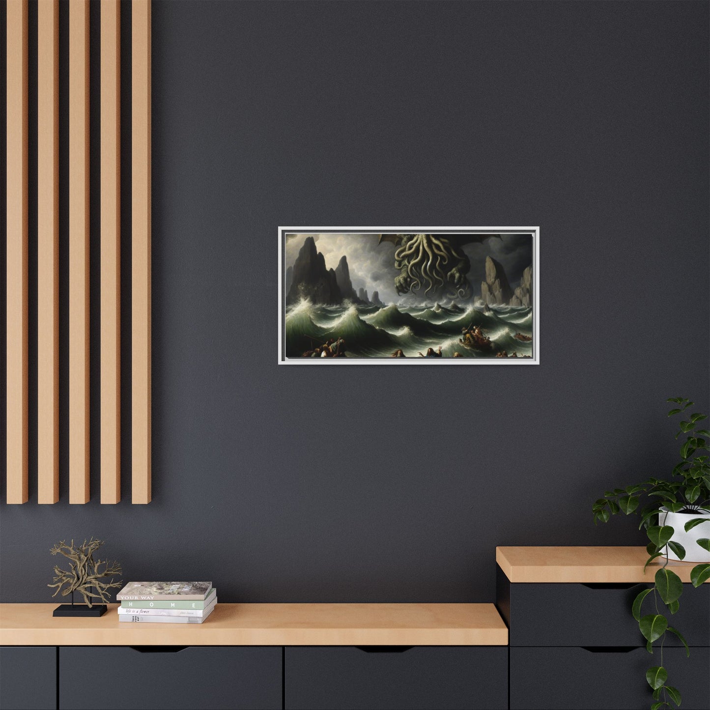 Cthulhu in the Storm Canvas, Framed (Multi-color)