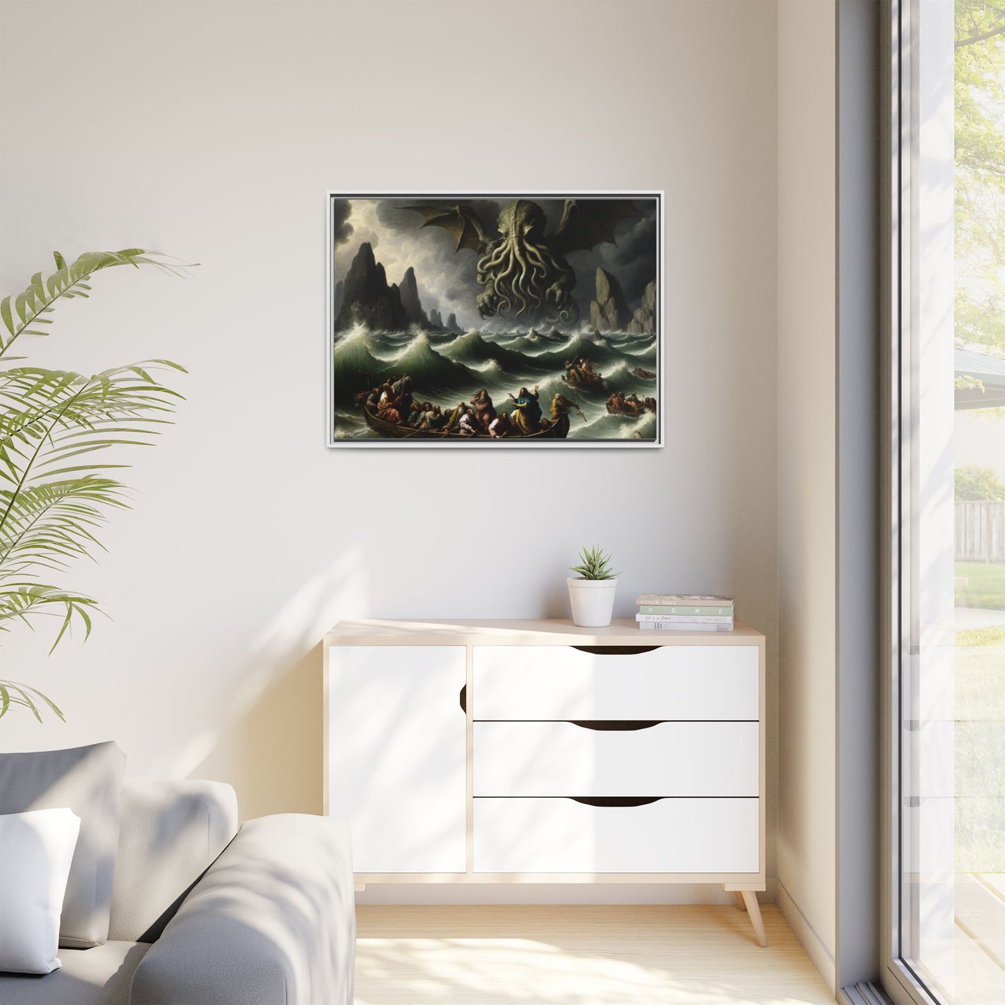 Cthulhu in the Storm Canvas, Framed (Multi-color)