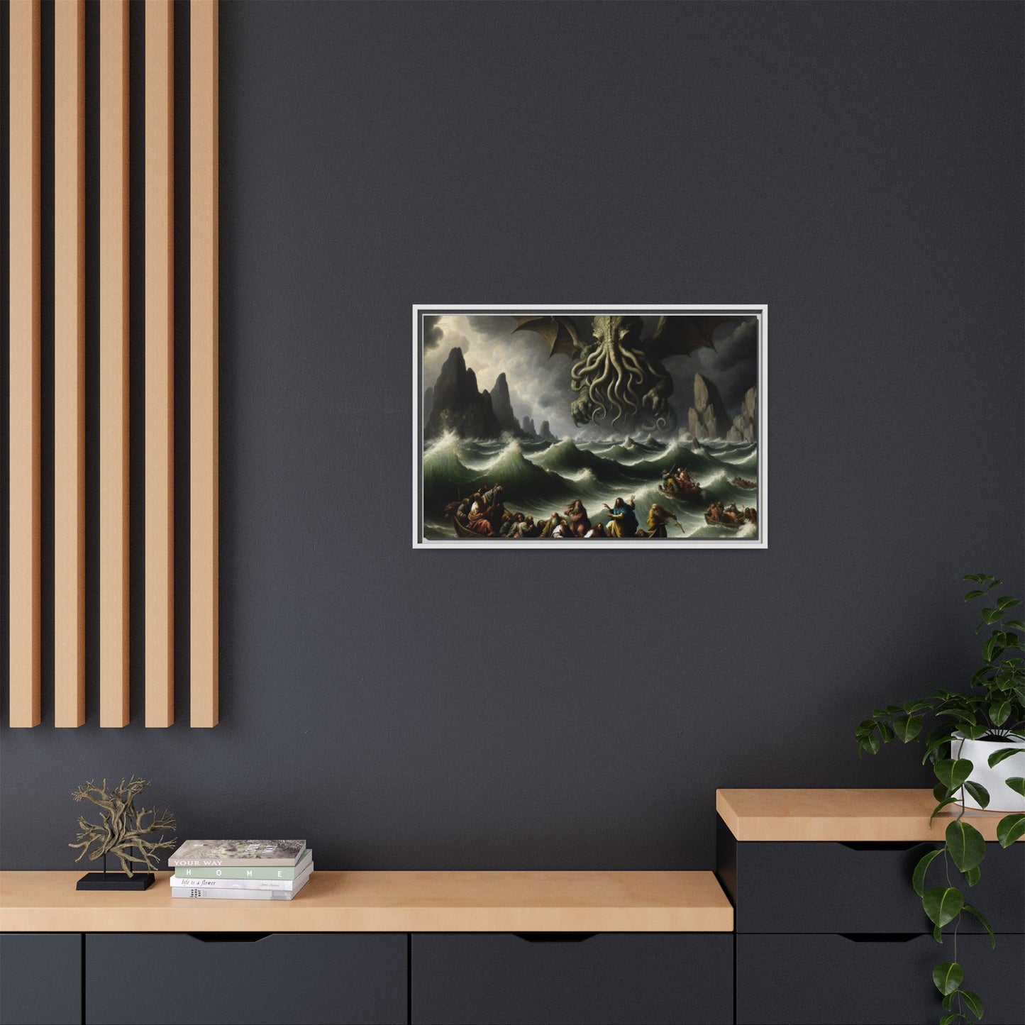 Cthulhu in the Storm Canvas, Framed (Multi-color)