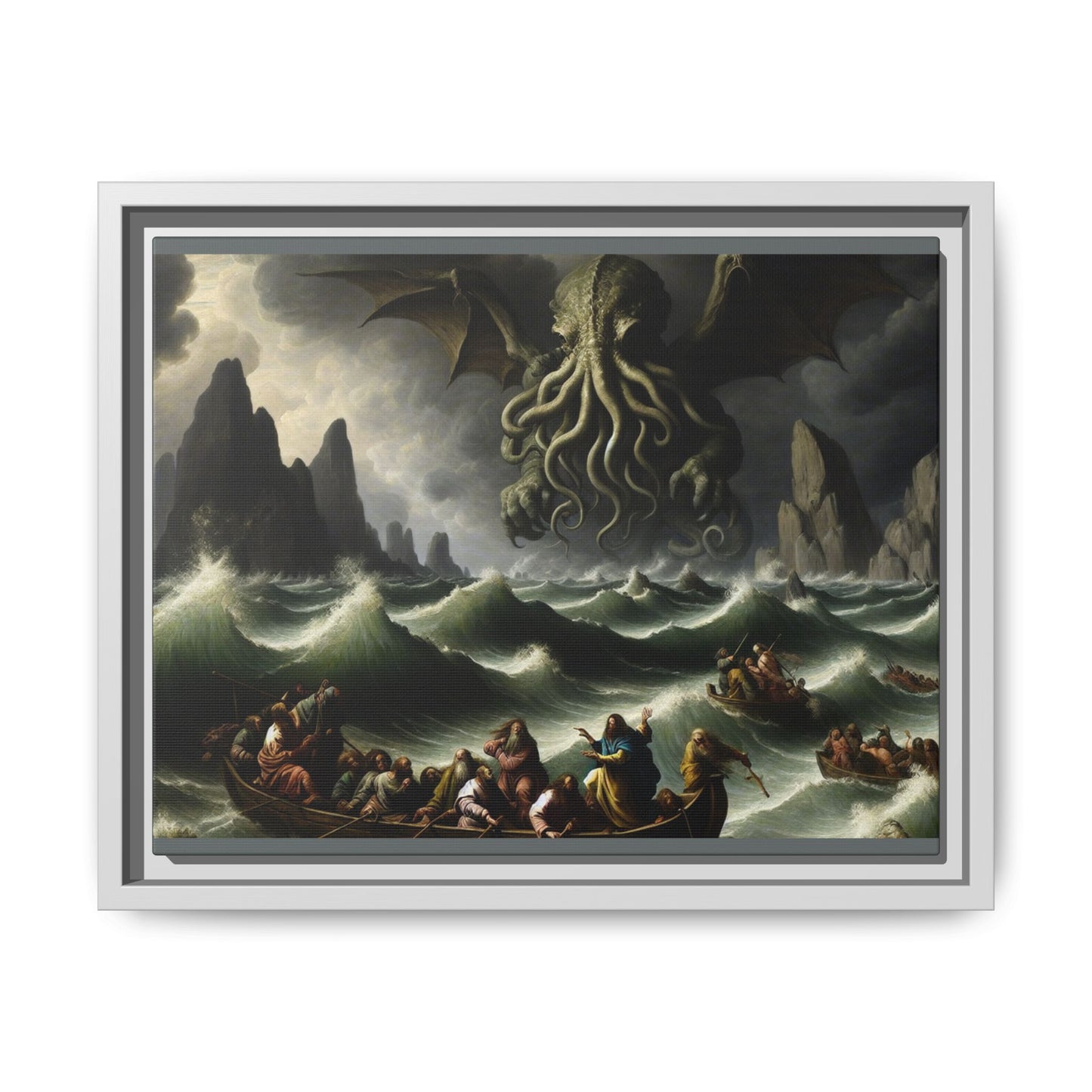 Cthulhu in the Storm Canvas, Framed (Multi-color)