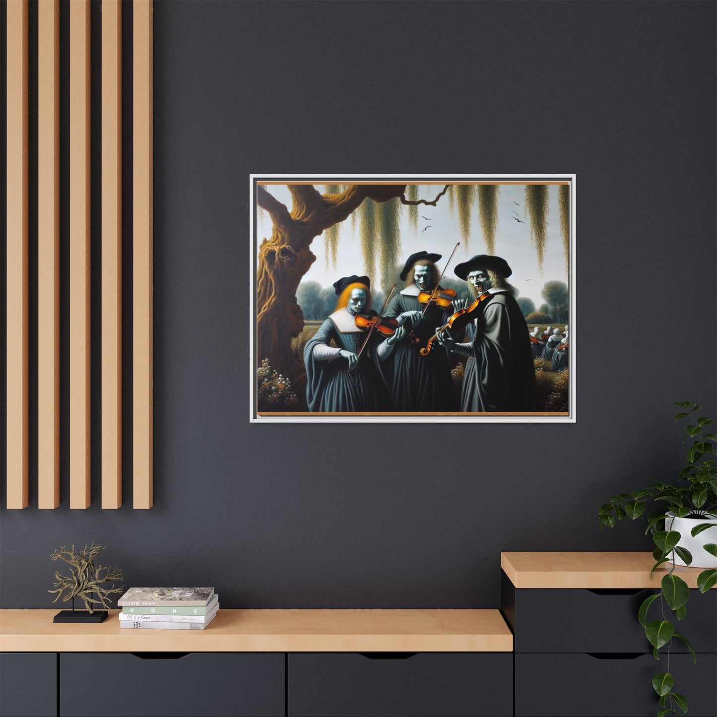 Vermeer's Vampire Violinists Canvas, Framed (Multi-color)