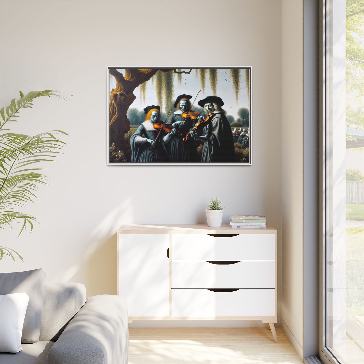 Vermeer's Vampire Violinists Canvas, Framed (Multi-color)