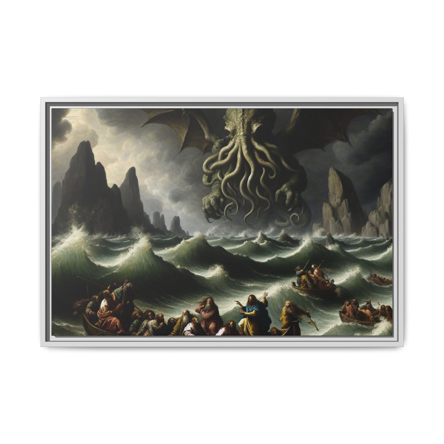Cthulhu in the Storm Canvas, Framed (Multi-color)