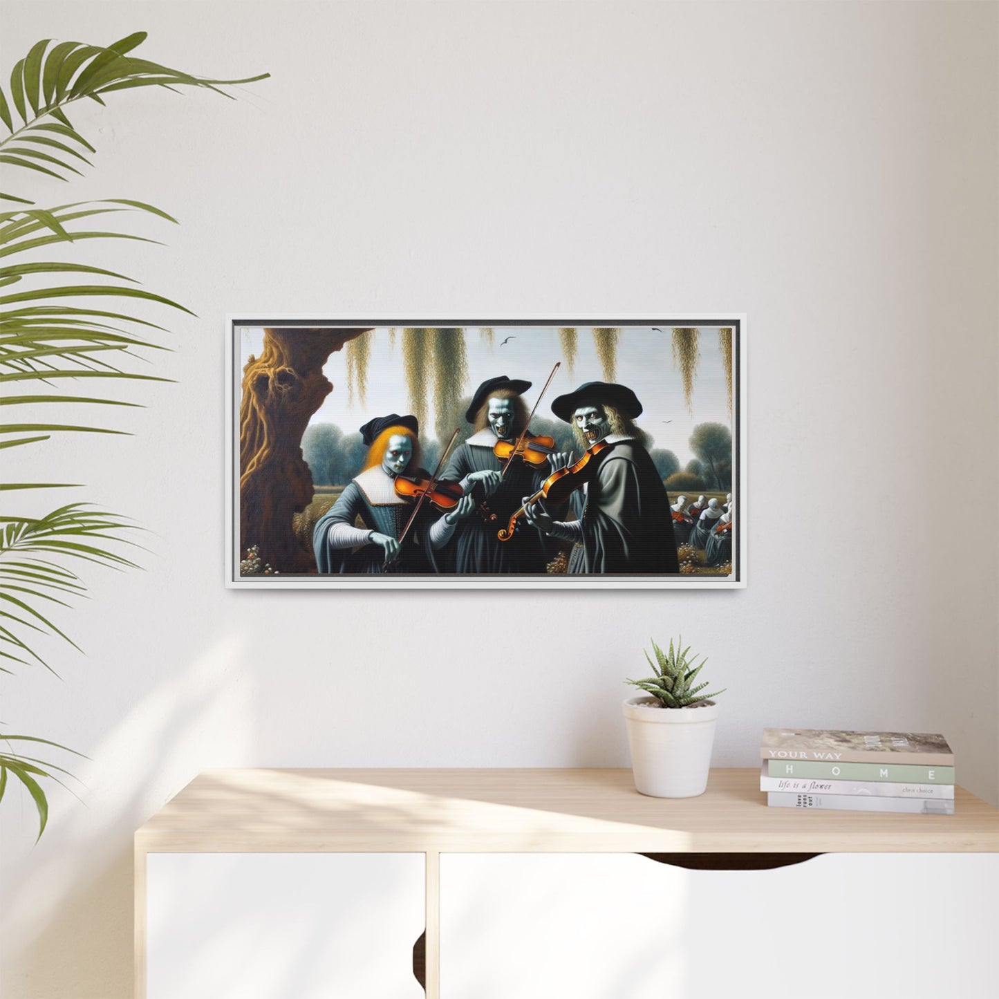 Vermeer's Vampire Violinists Canvas, Framed (Multi-color)