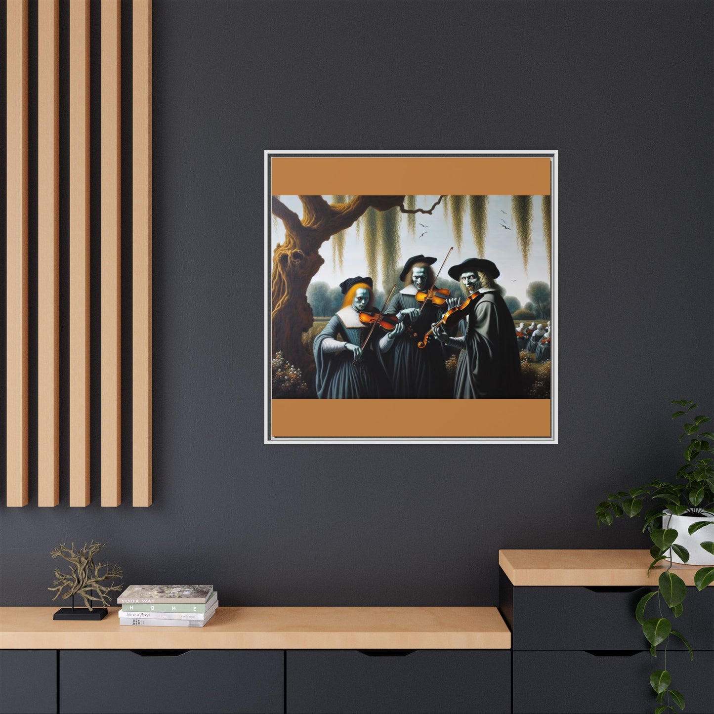 Vermeer's Vampire Violinists Canvas, Framed (Multi-color)