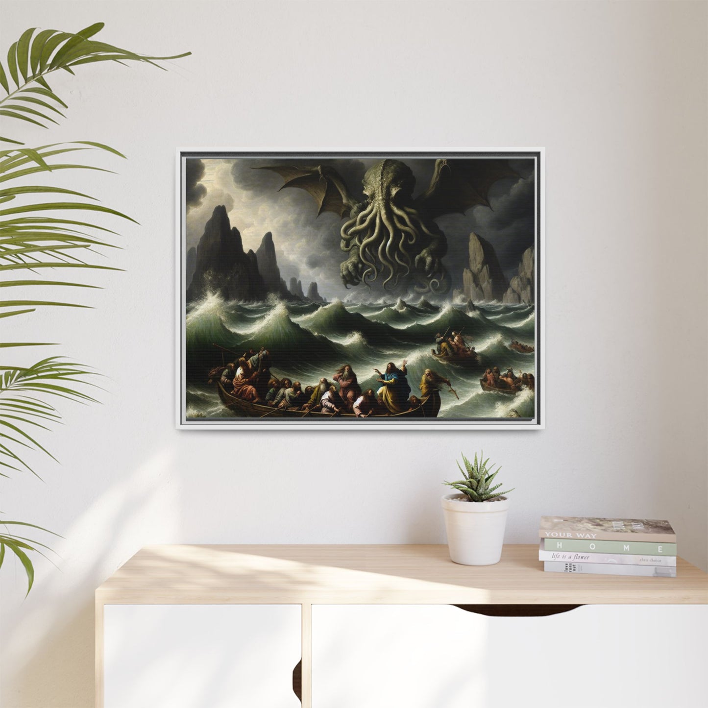 Cthulhu in the Storm Canvas, Framed (Multi-color)