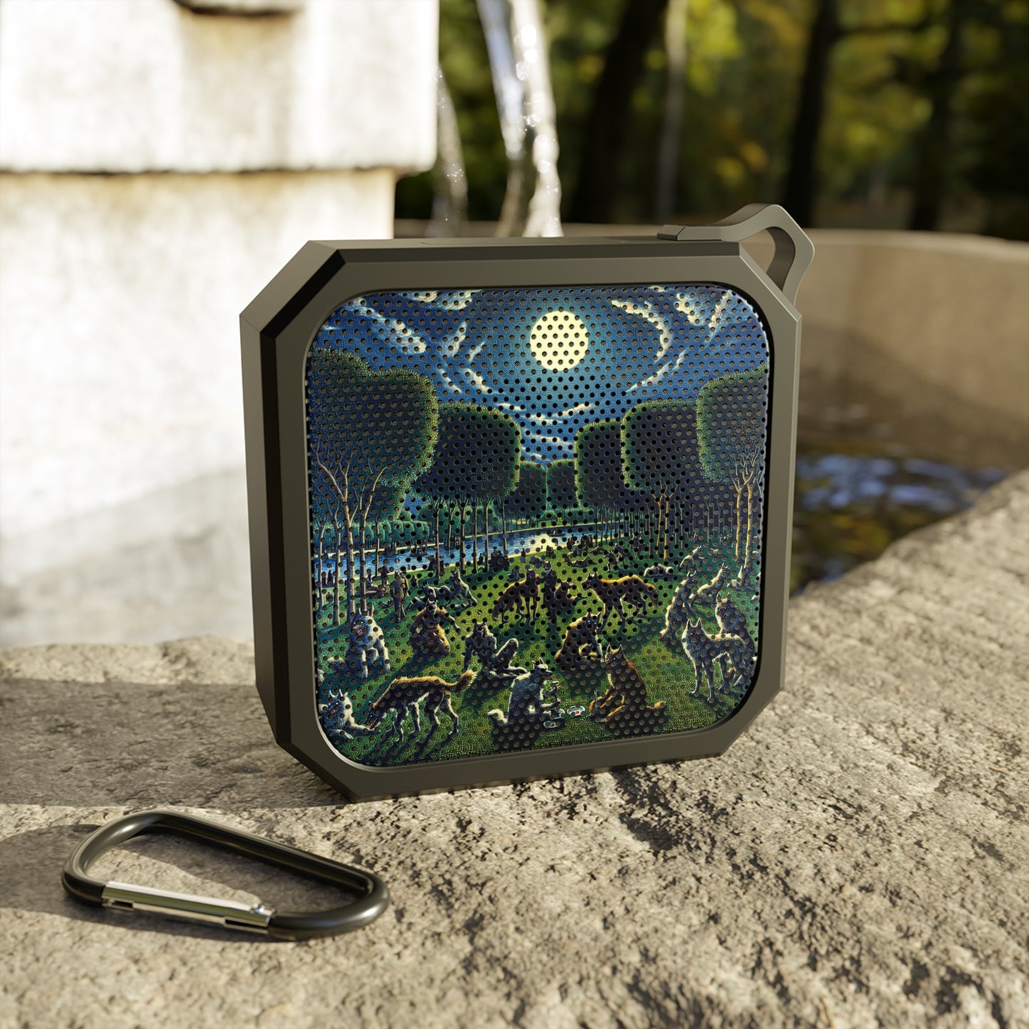 Outdoor Bluetooth Speaker with Werewolves at the Waterfront Design