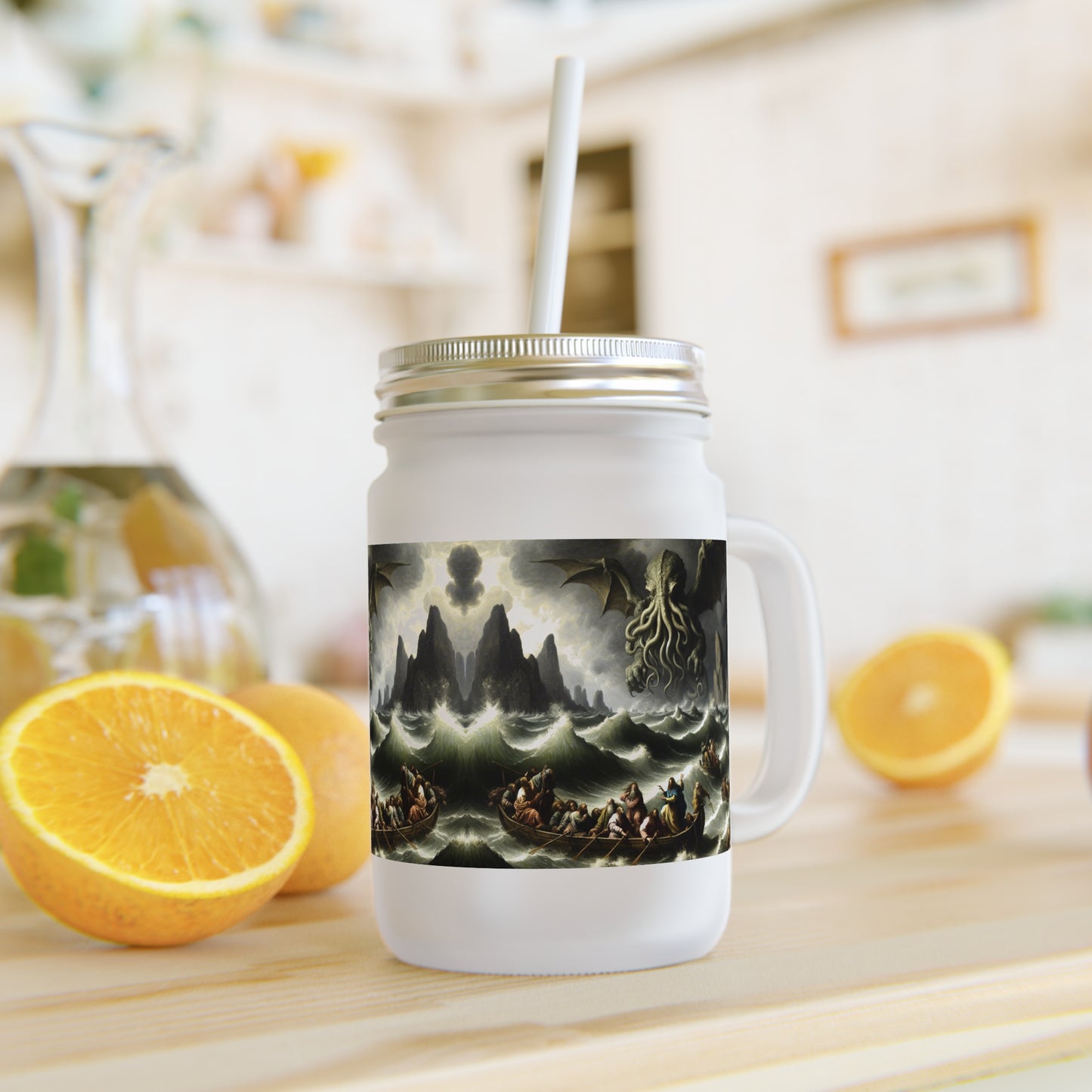 Cthulhu in the Storm Mason Jar Tumbler