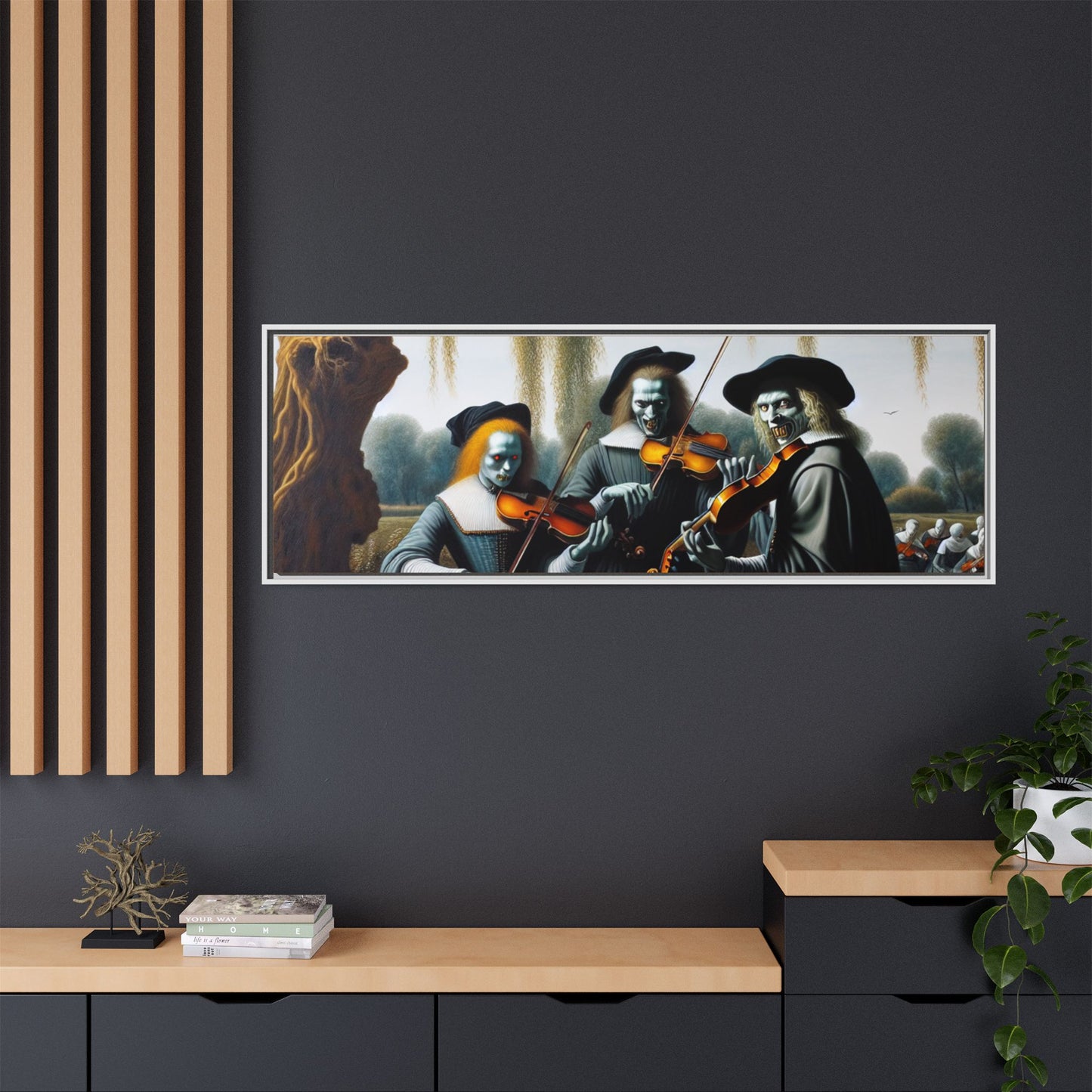 Vermeer's Vampire Violinists Canvas, Framed (Multi-color)