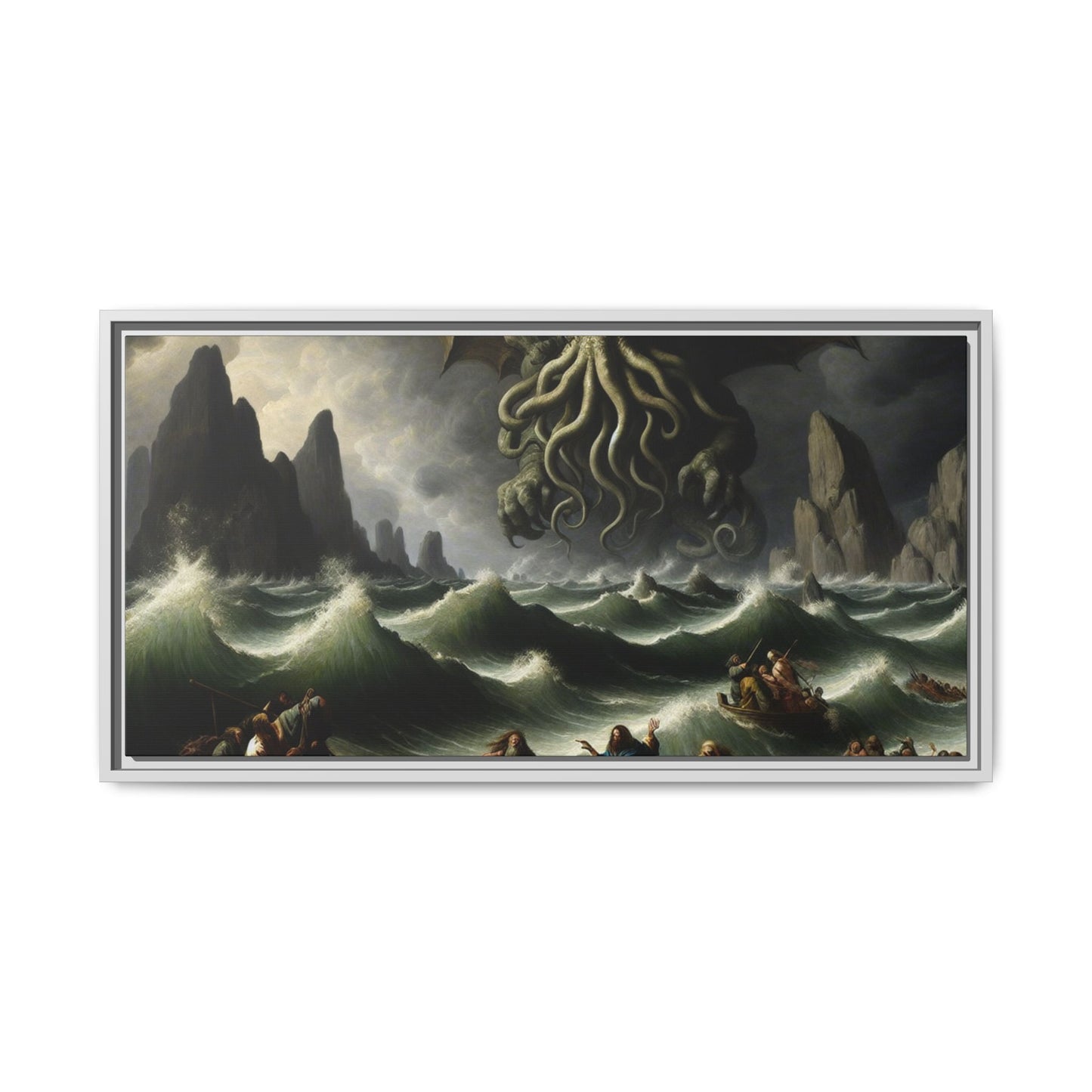 Cthulhu in the Storm Canvas, Framed (Multi-color)
