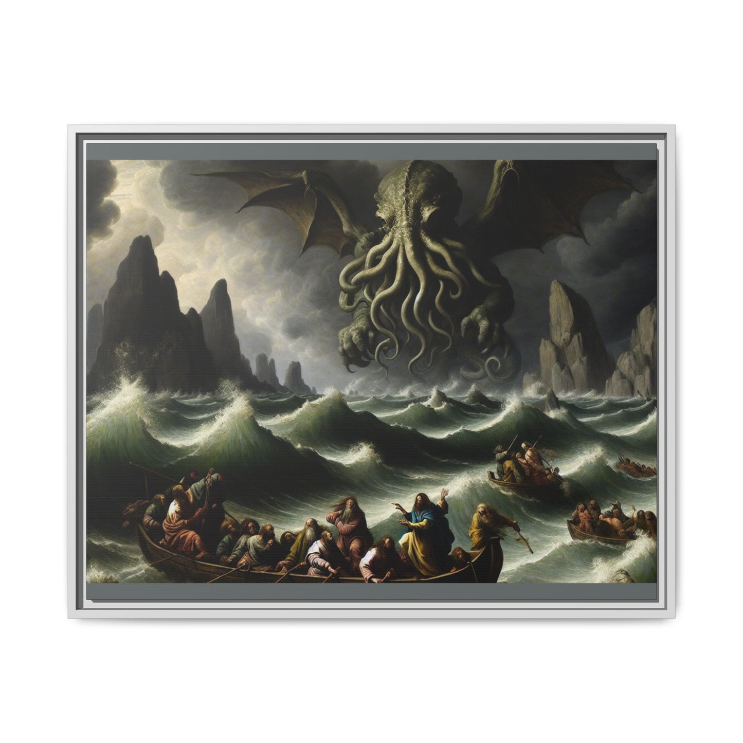 Cthulhu in the Storm Canvas, Framed (Multi-color)