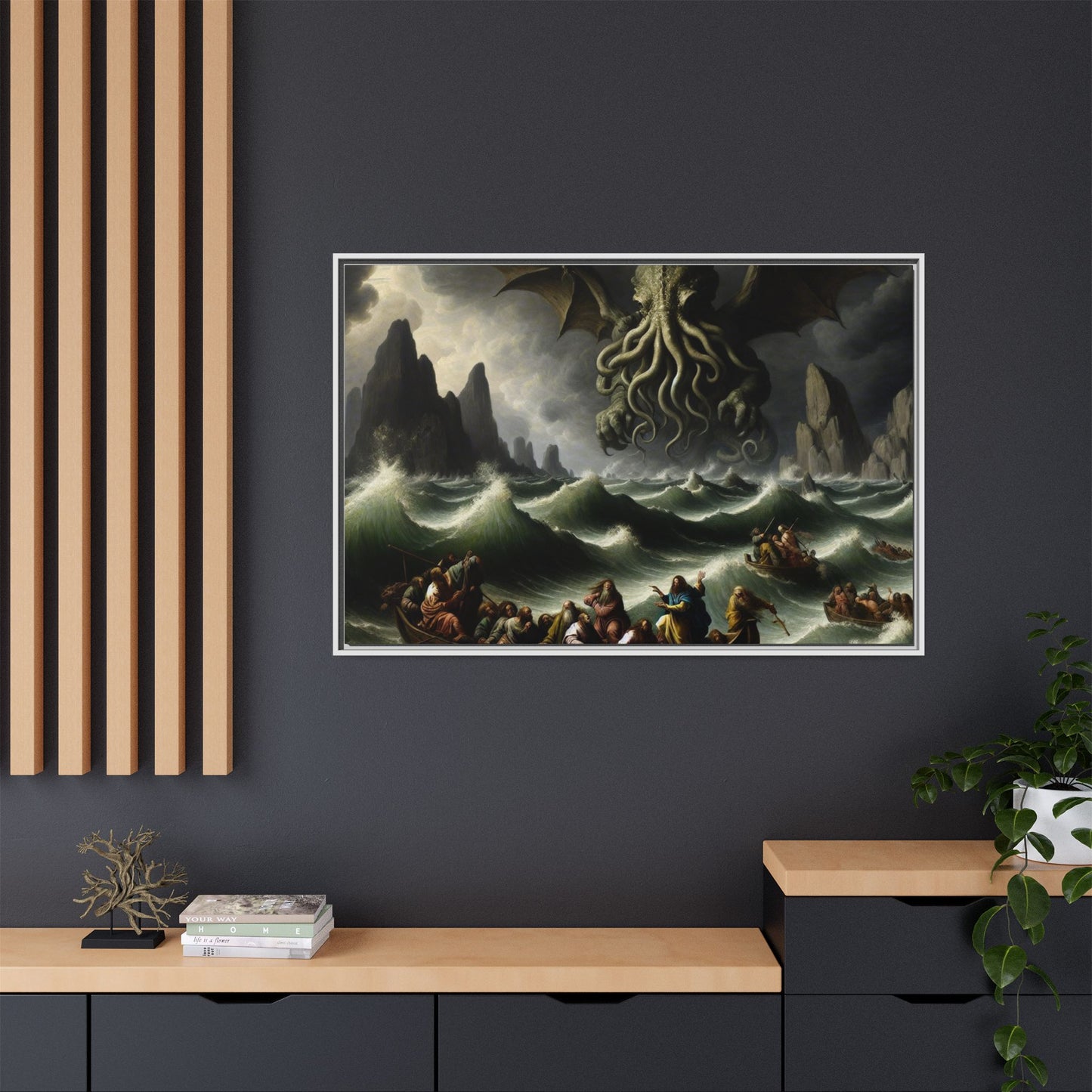 Cthulhu in the Storm Canvas, Framed (Multi-color)