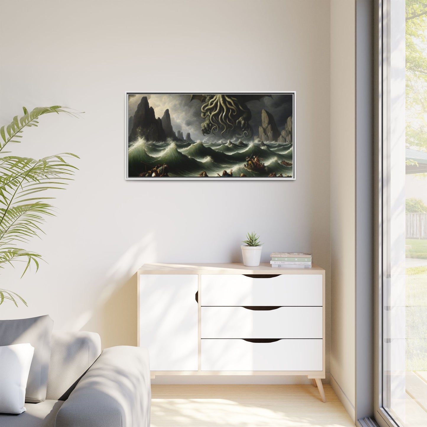 Cthulhu in the Storm Canvas, Framed (Multi-color)