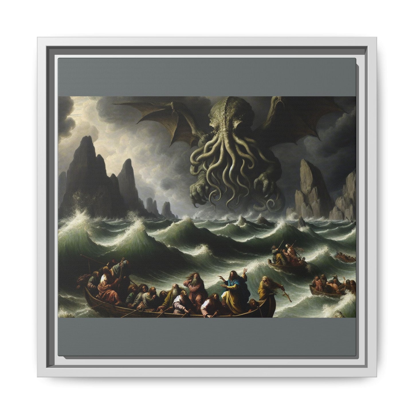 Cthulhu in the Storm Canvas, Framed (Multi-color)