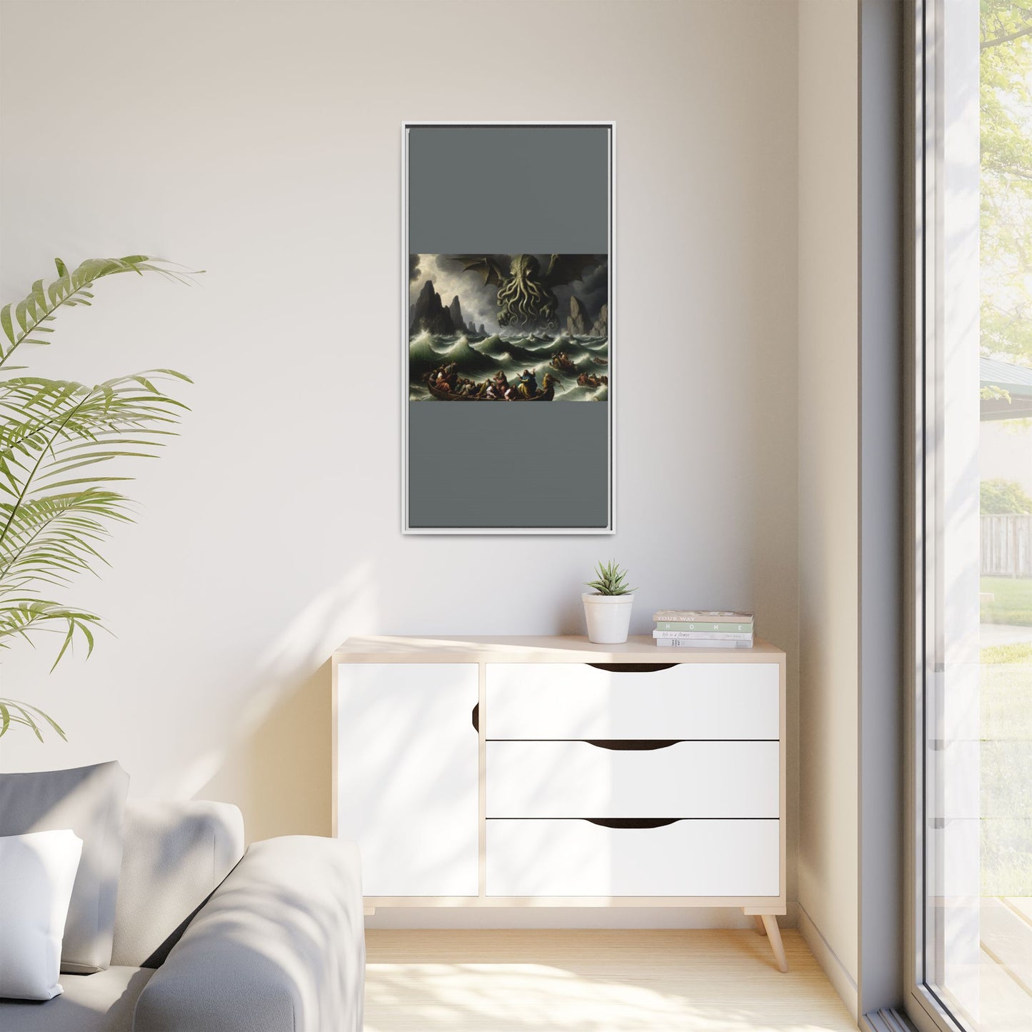 Cthulhu in the Storm Canvas, Framed (Multi-color)