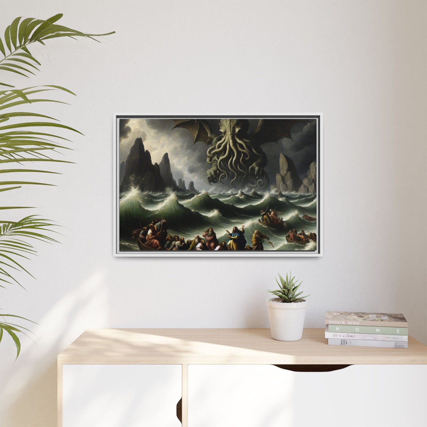 Cthulhu in the Storm Canvas, Framed (Multi-color)