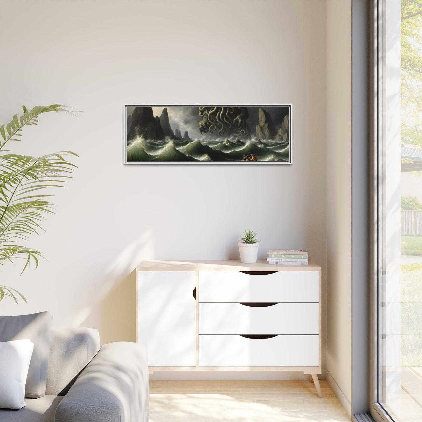 Cthulhu in the Storm Canvas, Framed (Multi-color)