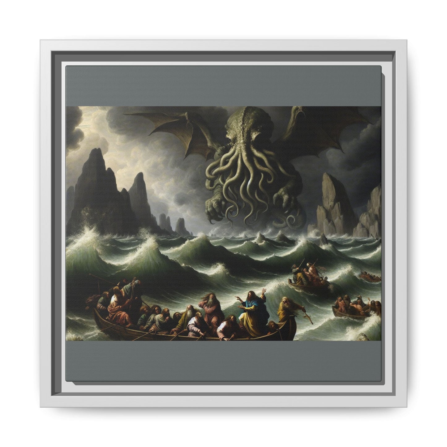 Cthulhu in the Storm Canvas, Framed (Multi-color)