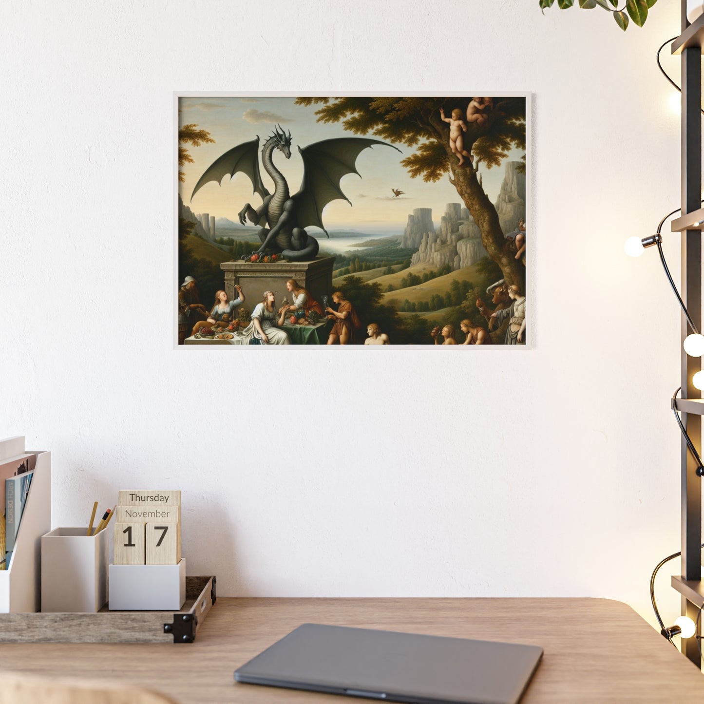Framed Dragon Statue Poster