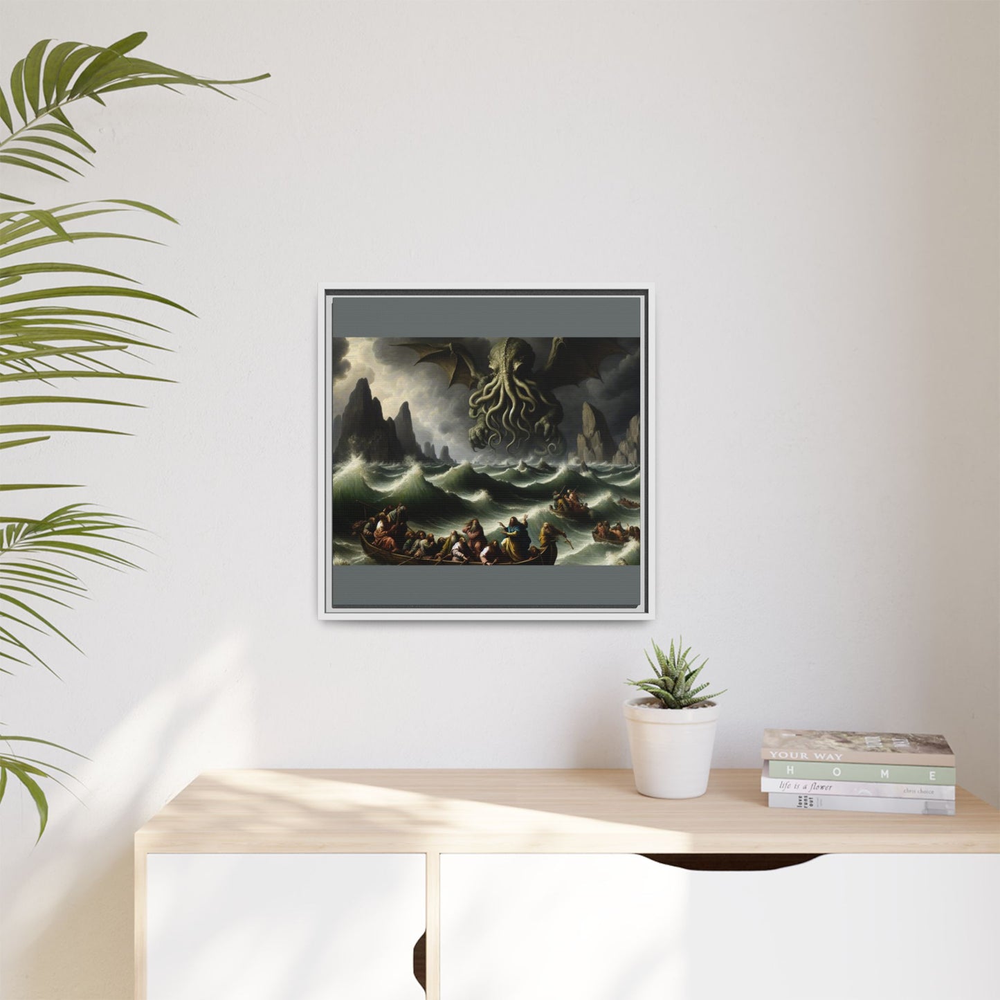 Cthulhu in the Storm Canvas, Framed (Multi-color)