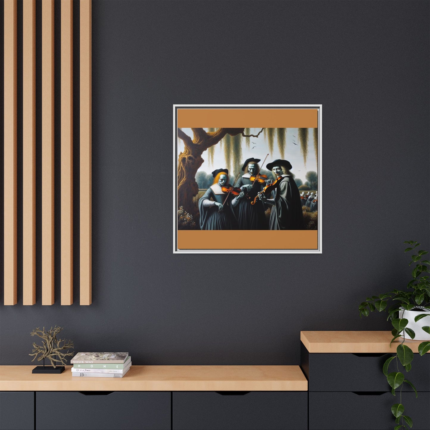Vermeer's Vampire Violinists Canvas, Framed (Multi-color)