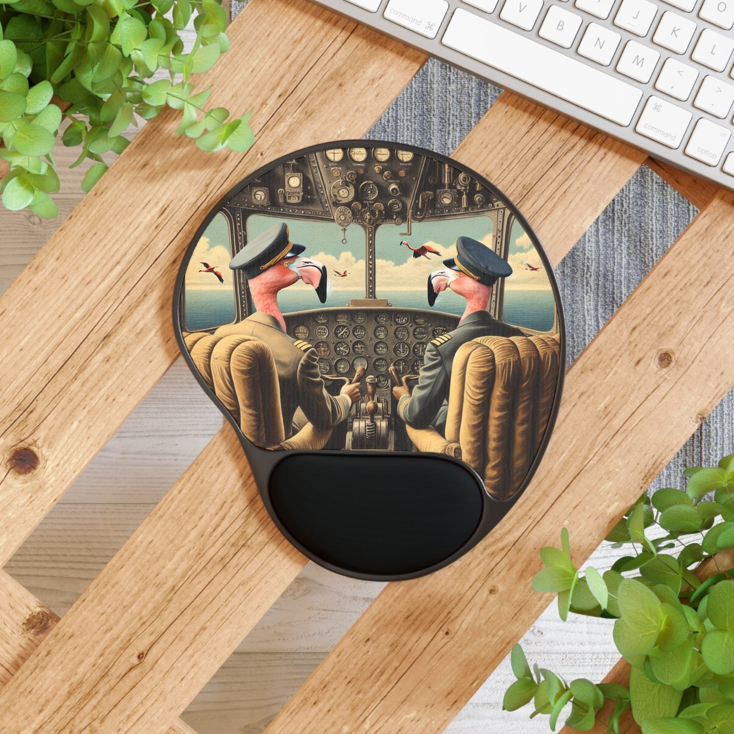 Flamingo Flight Deck Mouse Pad with Wrist Rest