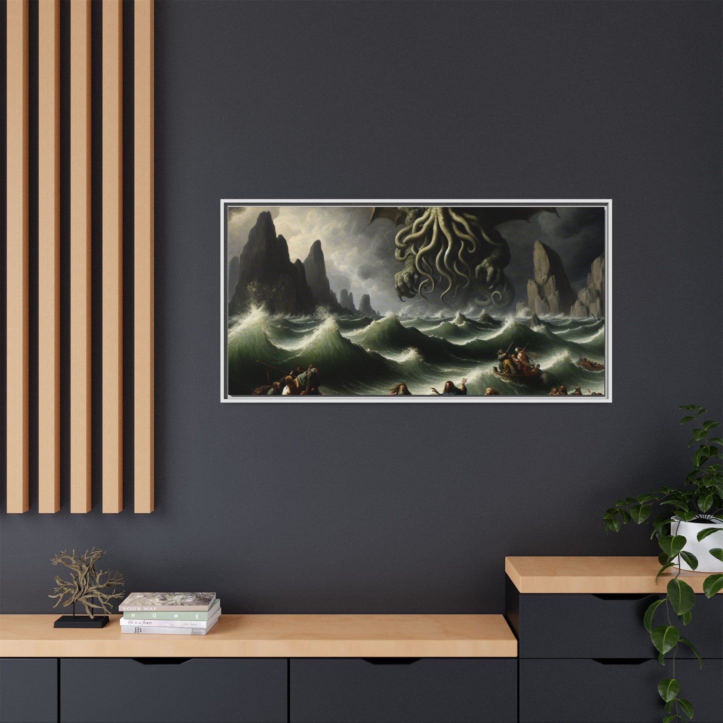 Cthulhu in the Storm Canvas, Framed (Multi-color)