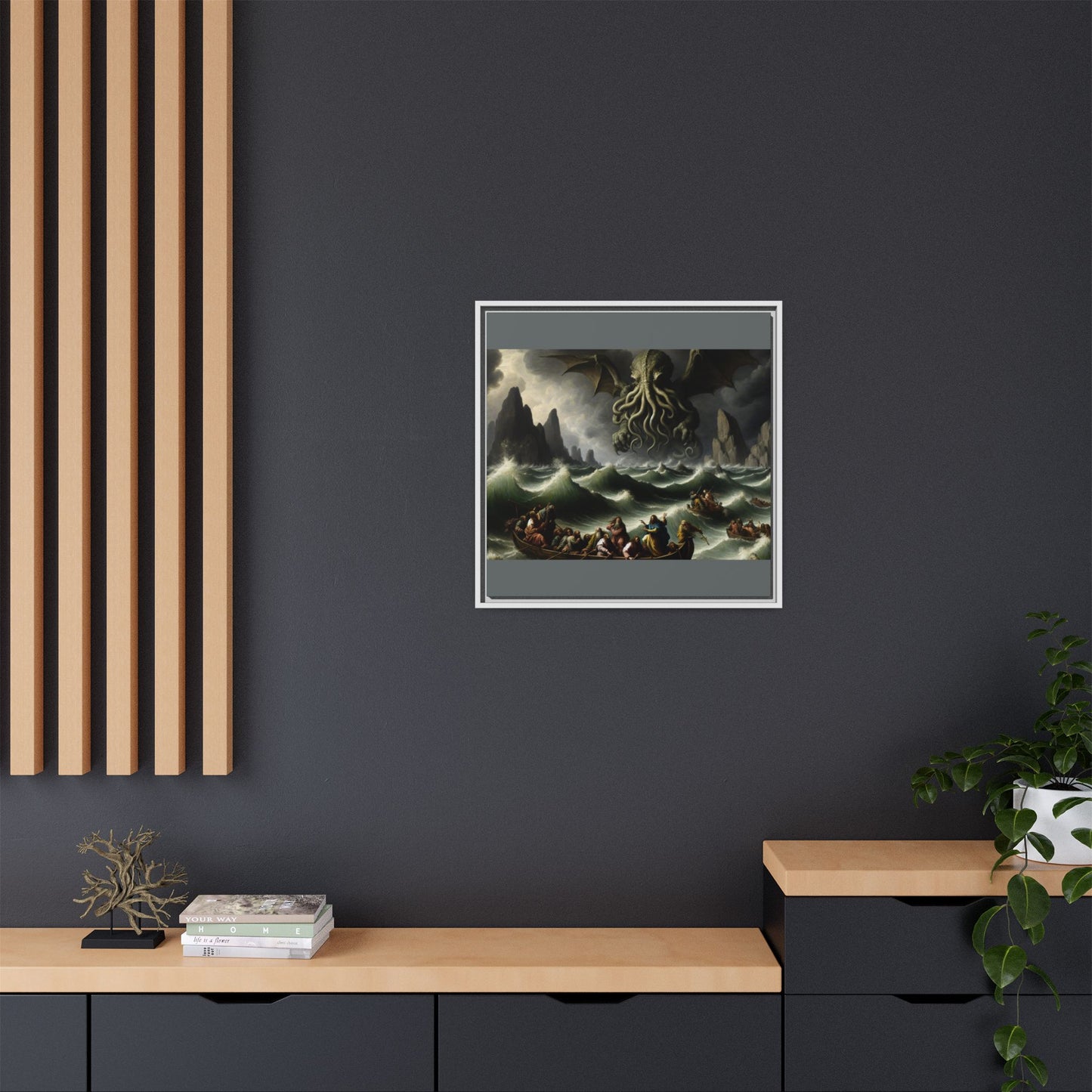 Cthulhu in the Storm Canvas, Framed (Multi-color)