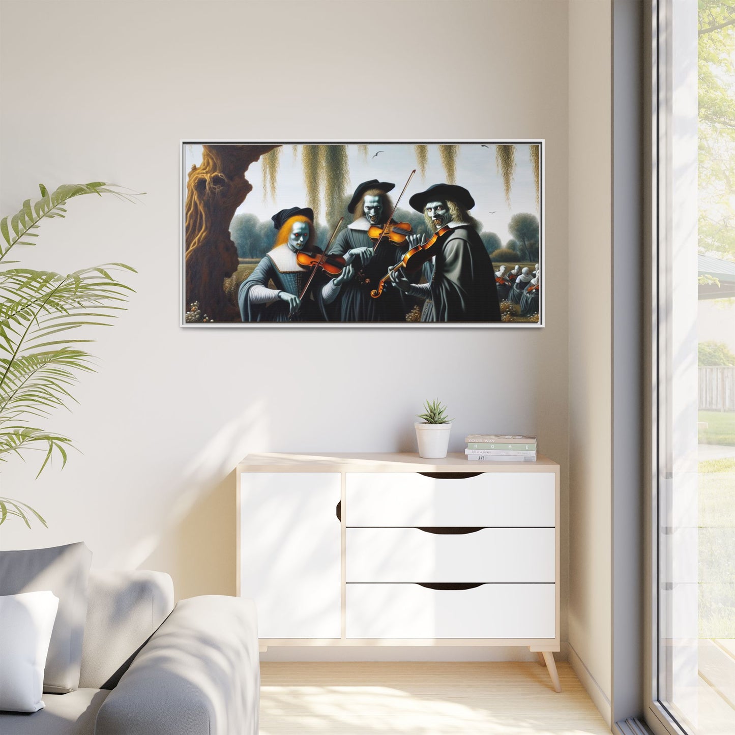 Vermeer's Vampire Violinists Canvas, Framed (Multi-color)